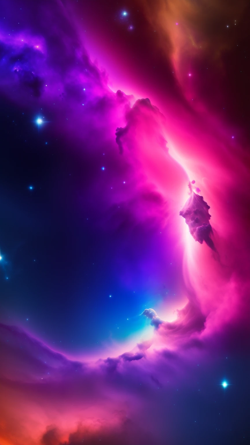 A breathtaking image of a nebula in a vibrant, intricately detailed display, as seen through the lens of a powerful telescope, in a realistic 8k resolution. Swirling clouds of cosmic gas and dust illuminated by the radiant light of newly formed stars, brilliant shades of pink, purple, and blue blending seamlessly to create a mesmerizing scene. The nebula's complex structure is shown in high definition, with intricate details revealed not just in the front but also in the deep recesses, inviting the viewer to explore the endless reaches of space. This captivating image, inspired by the art of George Pfau, transports the beholder