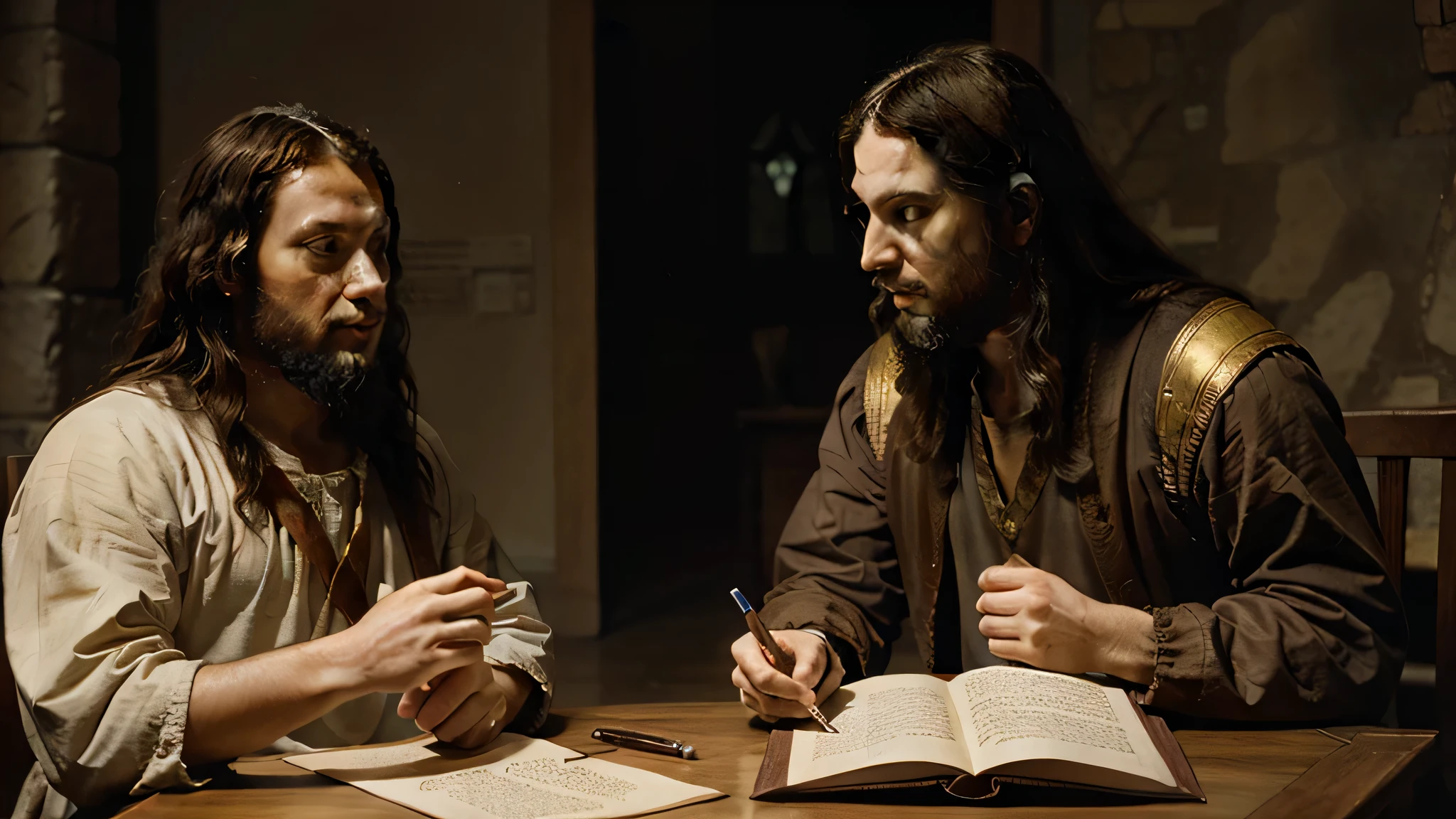Leonardo da Vinci and Aristotle talking