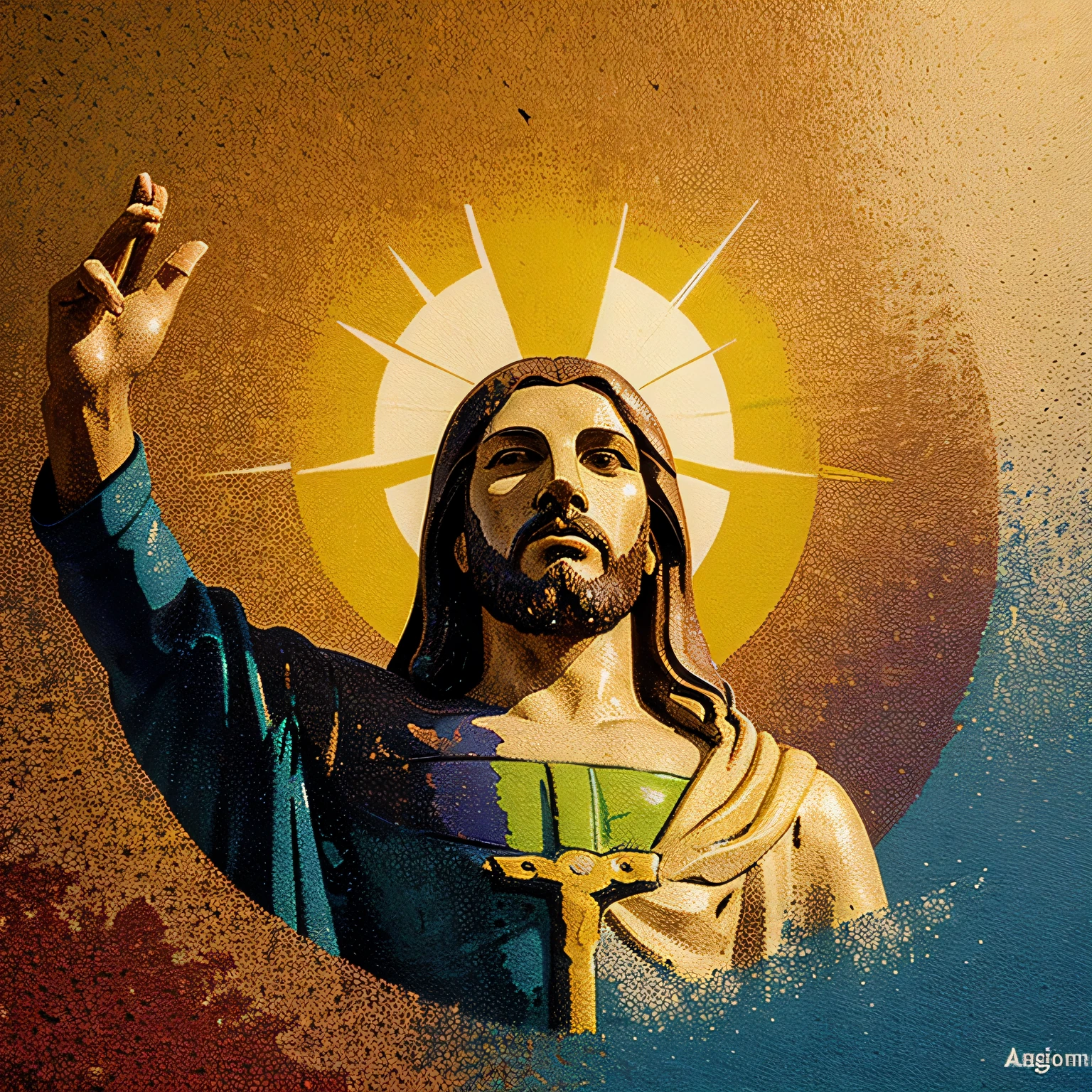 logotipo pequeno, imagem pintada do Cristo Redentor, Rio de Janeiro logo, colorida, bem definido