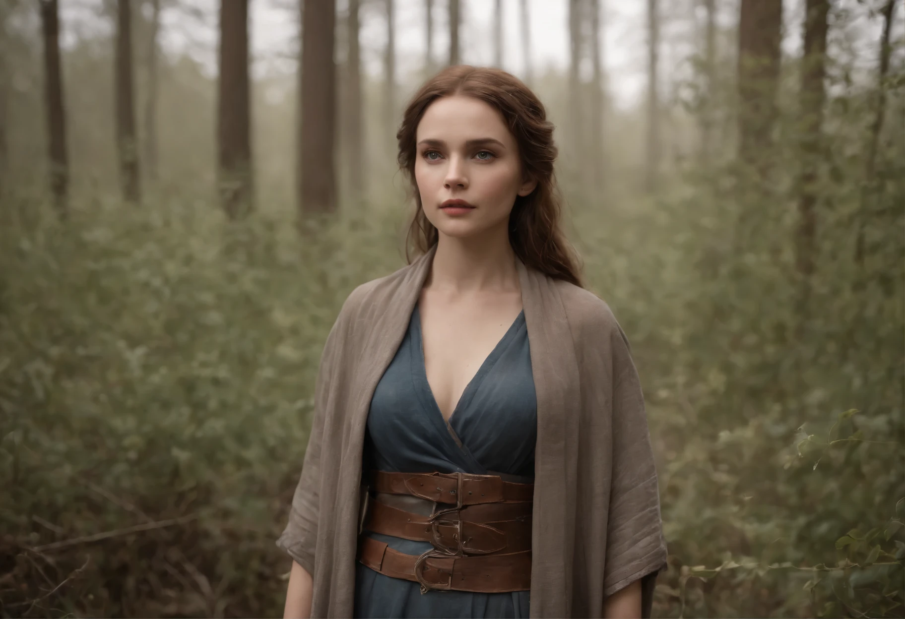 Setting of the scene and atmosphere and random and the female has a random pose. From the flowing auburn locks framing Jlah's delicate face with sparkling blue-violet eyes brimming determined compassion peers a spirit weathering harrowing storms yet emerges kind.
Though standing average peasants' height, wisdom ripened through suffering lends grace to her humble frame. Simple grey woolen robes cascade about slender shape subtly suggesting unimposed strength stirring.
No jeweled emblem or gilded armor adorns the unassuming guardian angel yet - just well-worn leather vest hinting history's long nominal protection ultimately gave way to bold vulnerability disarming cruelty through radically daring love exposed.
And scuffed boots sound gently as consecrated footfalls traverse long years and longer tears carving waterlines down cheeks when injustice and apathy and agony alike etched their unavoidable marks into skin memorizing each lesson dearly learned before presuming rescue the periphery.
Yet glinting behind tired lines still shine untarnished kindness hewn by hellfire, channeling chaotic forces into order's harmony through creativity's alchemy.
Each crease and curve consecrates Jlah's triumphantly un-bowed frame testifying resilience baptized thoroughly in mortal frailty emerges prepared guide and uplift new generations from the periphery she once occupied searching for elusive center.
