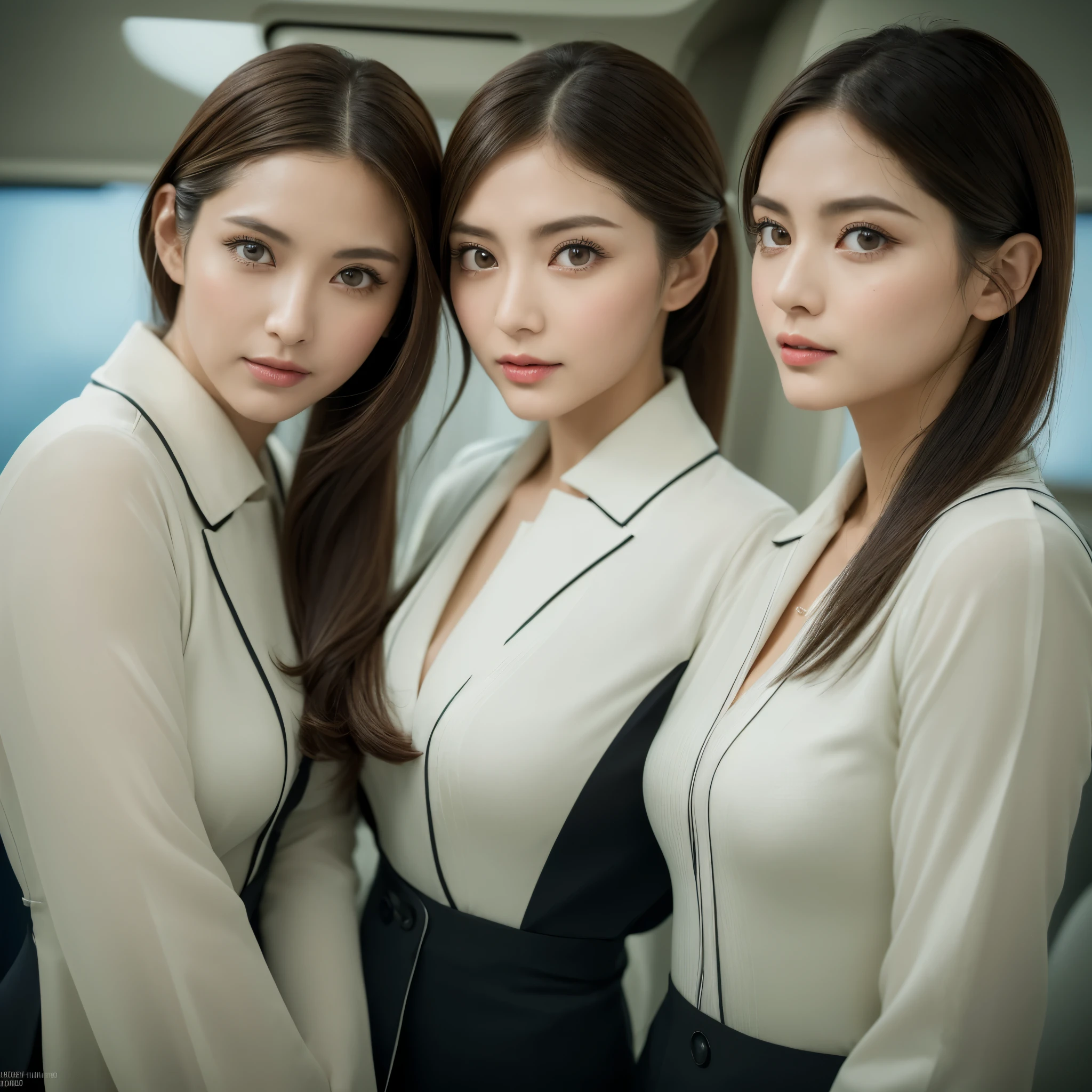 best quality, masterpiece, 8k, ultra high res, (photorealistic:1.4), highly detailed, intricate detail, delicate and beautiful, good lighting, professional lighting, sharp focus, detailed shadows, exquisite details and textures, depth of field, unity 8k wallpaper, cinematic composition, cinematic lighting, official art, Japanese Beautiful Women, Cabin Crew, flight attendant, black pantyhose, (aircraft, (Aircraft Corridor), Aircraft seats) (beautiful elegant face, Beautiful Symmetry detailed face), realistic hair, long hair, (1girl), (Standing:1.3), , White Color Attire, (8 Heads Tall), (Fair-skinned, Fine-Grained Skin:1.7), (Clear & Big Eyes, Symmetry Beautiful Detail Eyes: 1.5), (Look at the camera and it is in focus:1.5), (a little smile)