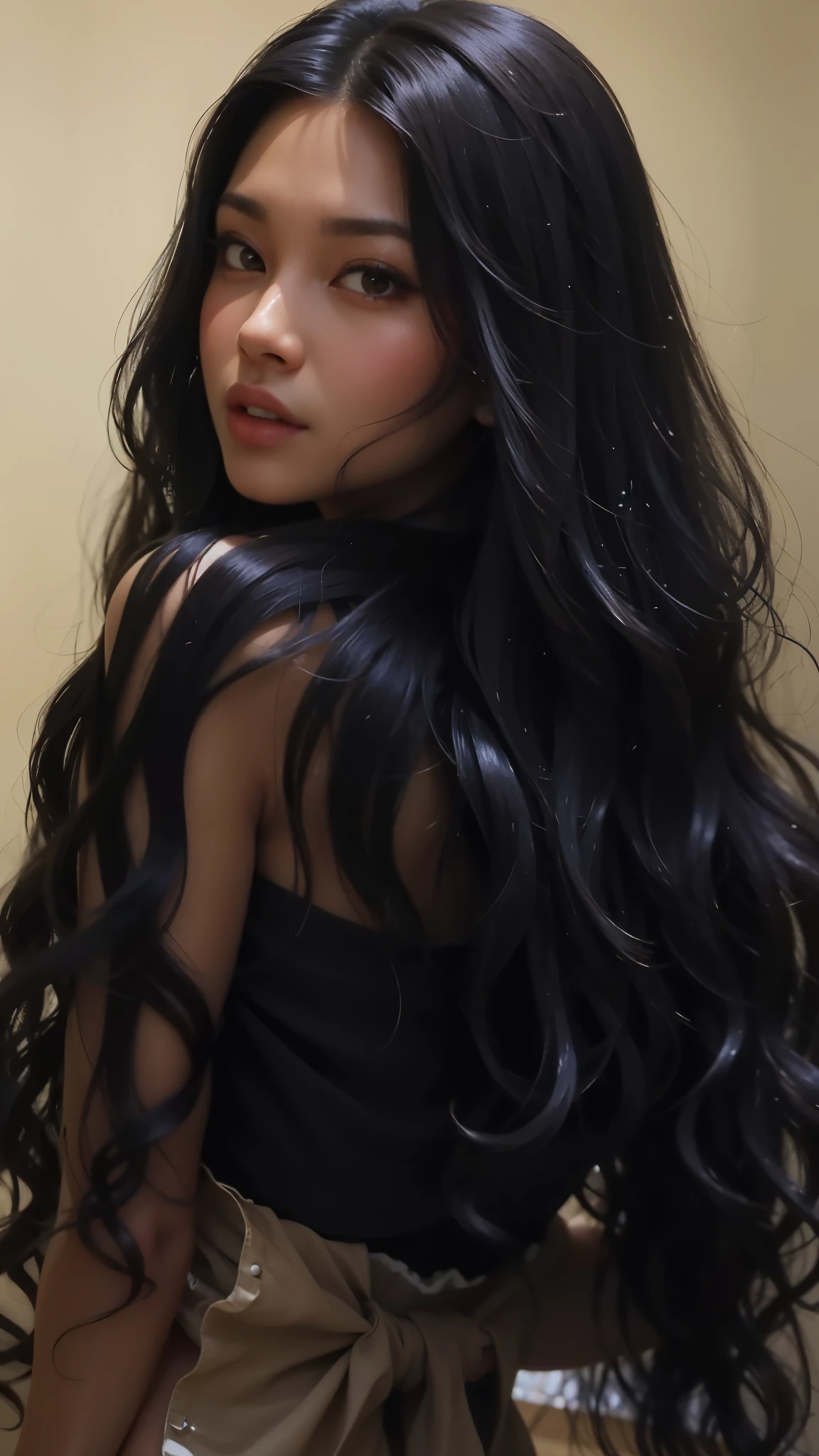 10 year old CHILD girl, with long black hair in a tunnel, long shiny black hair, swirling black hair, flowing black hair, endless black hair, black silky hair, lush black hair, woman with long black hair, lush black hair disheveled, long flowing black hair, woman has long dark hair, long dark hair, detailed long black hair, black hair