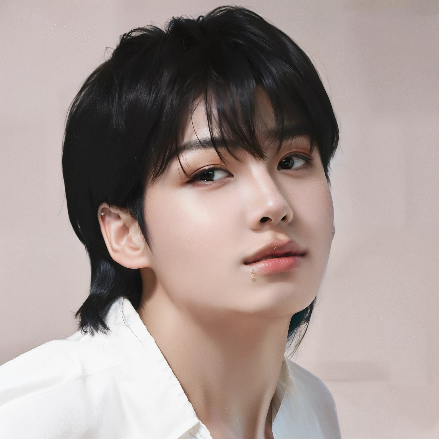 RAW photo , homoerotic asian boy, (high detailed skin:1.2), 8k uhd, dslr, soft lighting, high quality,  ultra realistic, best quality, ultra high res,  bangs, indoors, detailed face, detailed black hair, detailed eyes, ((detailed lips)), showing armpits,  jewelry