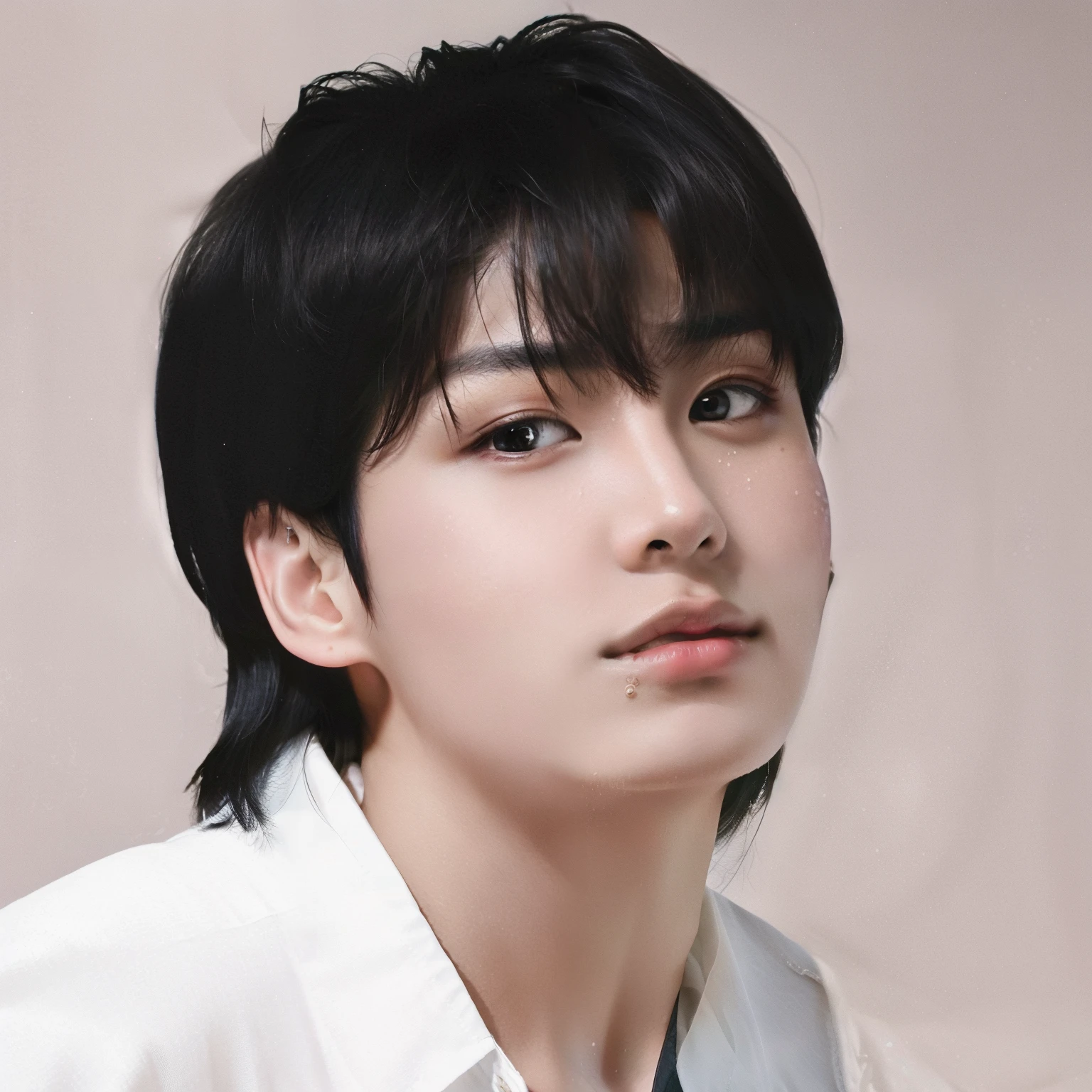 RAW photo , homoerotic asian boy, (high detailed skin:1.2), 8k uhd, dslr, soft lighting, high quality,  ultra realistic, best quality, ultra high res,  bangs, indoors, detailed face, detailed black hair, detailed eyes, ((detailed lips)), showing armpits,  jewelry