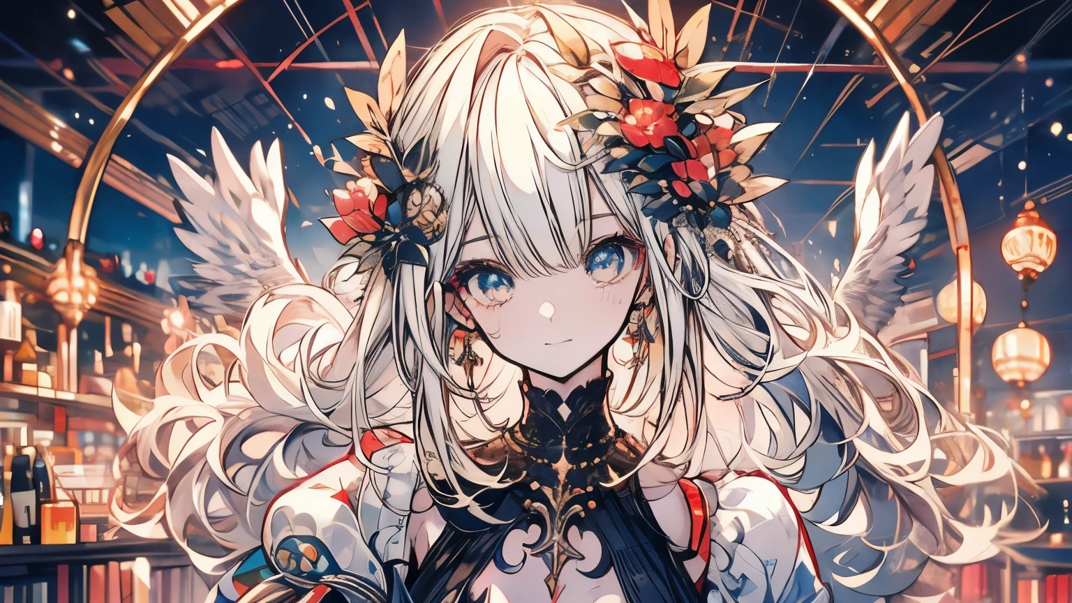 (Manos simples:0.5)+(manos detalladas:0.7), (obra maestra), (Mejor calidad), pelo blanco, red ojos,1 chica, pale skin, pelo blanco, red ojos, pelo de dos tonos, eyelashes, pulsera, joyas, Sonrisa, piel reluciente, Cabello brillante, Escenario detallado y majestuoso, fancy, pelo largo, 1 chica, pelo de dos tonos, cielo nocturno, Incredibly detailed CG illustration masterpiece, looking at you, animado, beautiful animado ojos, beautiful detailed ojos, ojos, glittering ojos, red ojos, Galaxia, Nebulosa, (cuerpo completo), (curvas),
