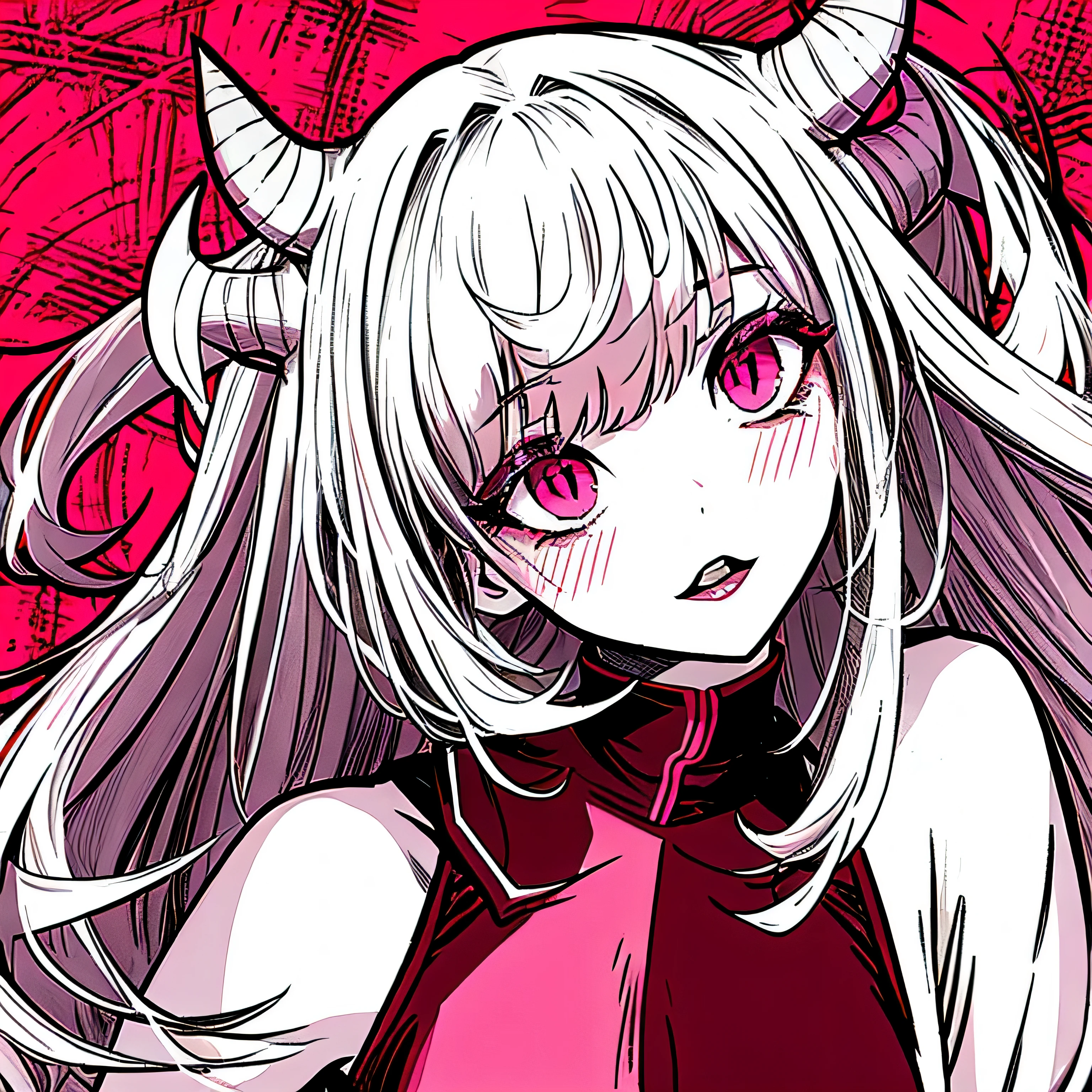 make a horror phonk portrait of a devil horned girl in rose colors