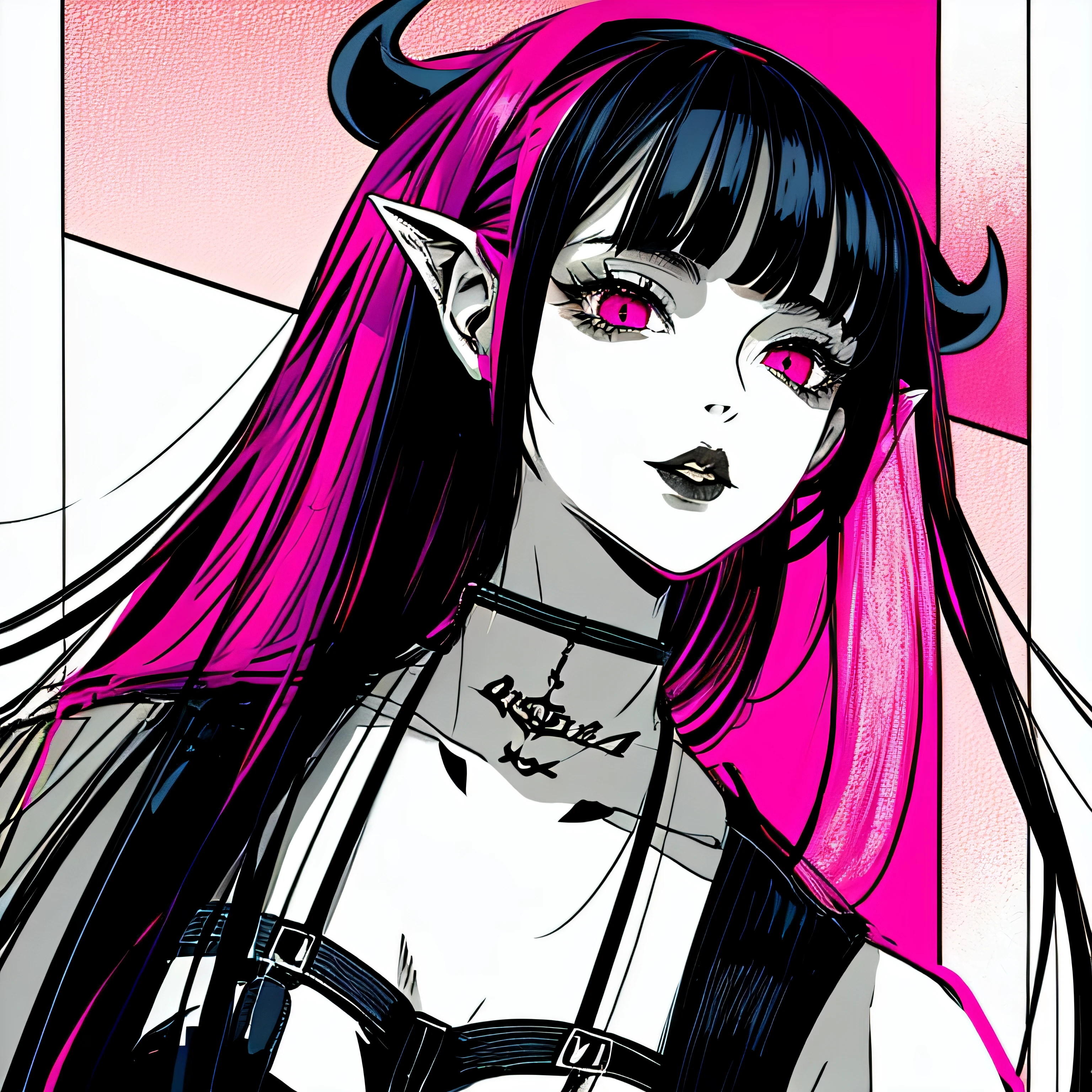 make a horror phonk portrait of a devil girl in clean rose colors