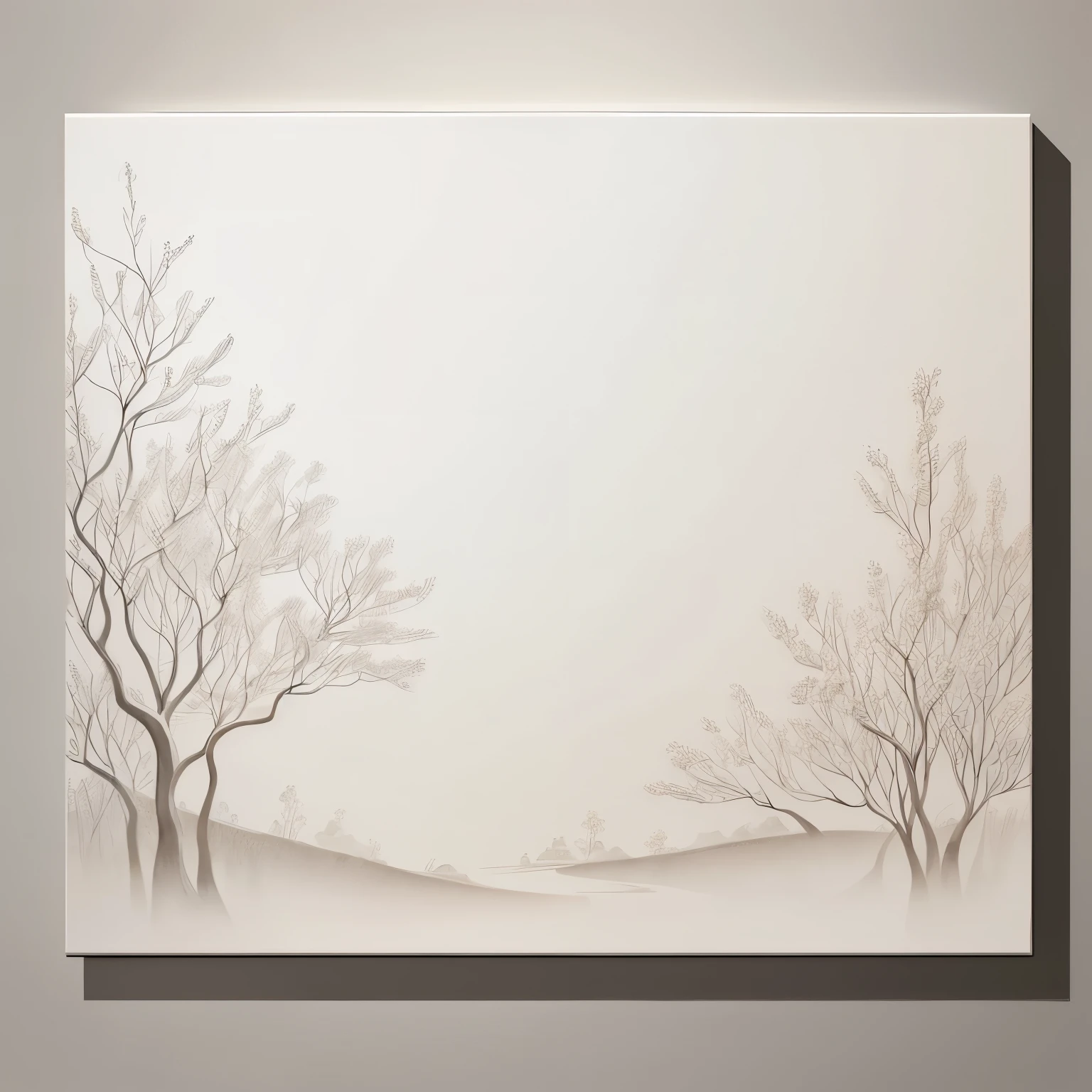 A small, intricately detailed wall art panel of a tranquil scene, featured in a chic, minimalist design. Reminiscent of plain stylish Japanese art, its subtle colors pop against the neutral background, adding elegance and sophistication to any room. The gentle shading and meticulous brushstrokes, reminiscent of watercolor techniques, add depth and texture to this masterpiece. The finest quality materials and exacting craftsmanship make it a true work of art that is sure to stand out and impress. (3k, clean lines, subtle shading, minimalist, elegant, chic, small wall art panel)