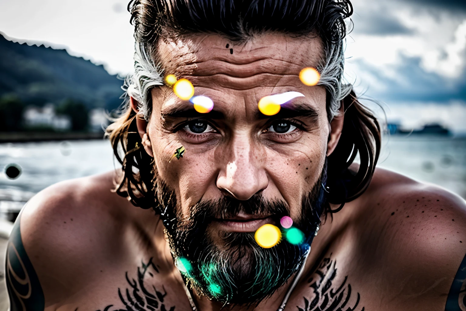 foto cruda, 8k UHD, Piel muy detallada, Handsome German hippie, 72yo, Bavarian man, ojos verdes, Regla de los tercios, obra maestra, Photography, ultrarrealismo, Realista, al aire libre, hora dorada, retrato, sonriente, canas de pelo corto, Estilo rockero, grados de libertad, (Hamburgo:1.1), puerto, cielo, Nubes, Soft lighting, ( piel muy detallada:0.7),(film grain:1.3), 8k UHD, digital slr camera, Soft lighting, alta calidad, Hdri, Fujifilm XT3, pene, desnudo, teniendo sexo con mujer negra joven