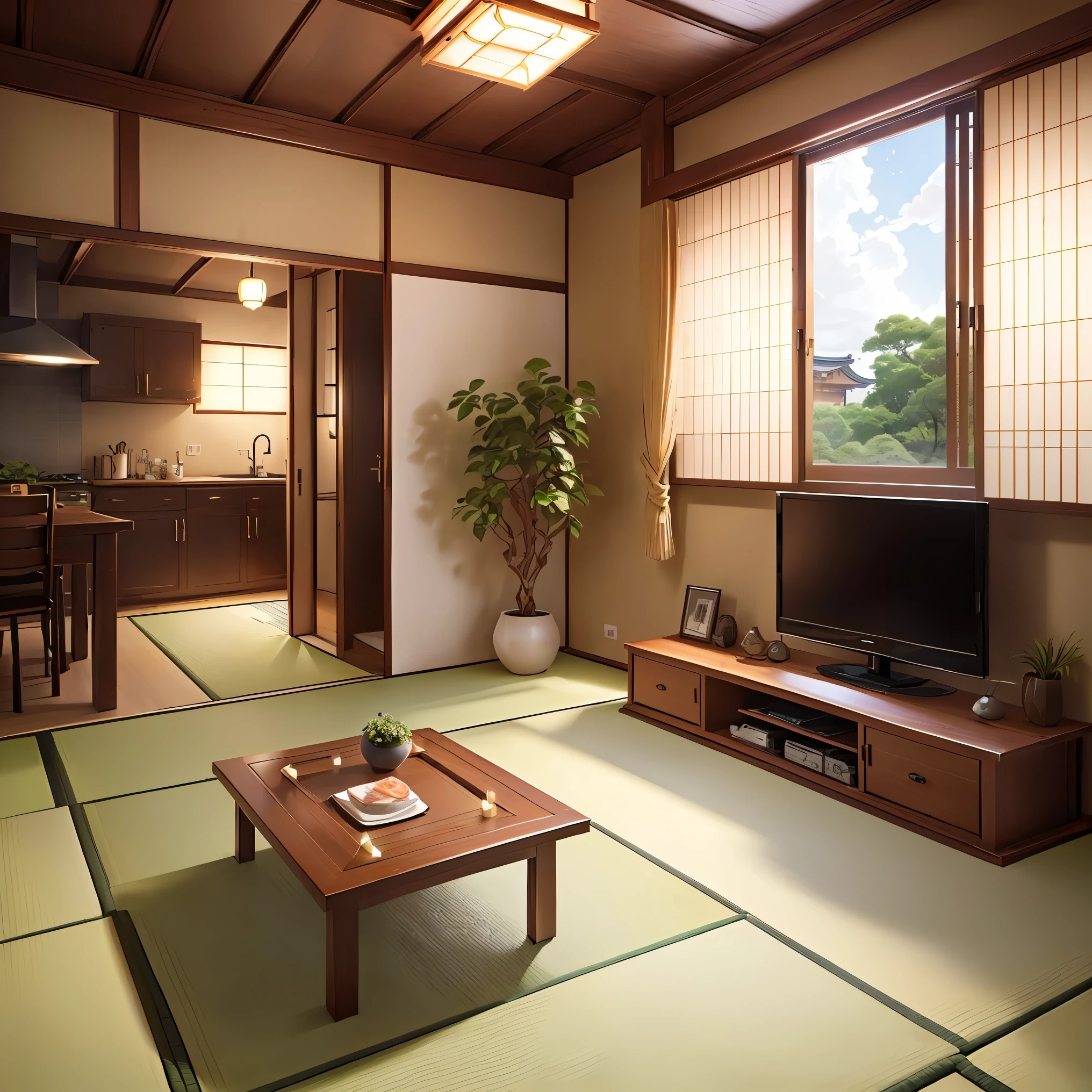 Japanese style living room with detailed interior decoration drawings