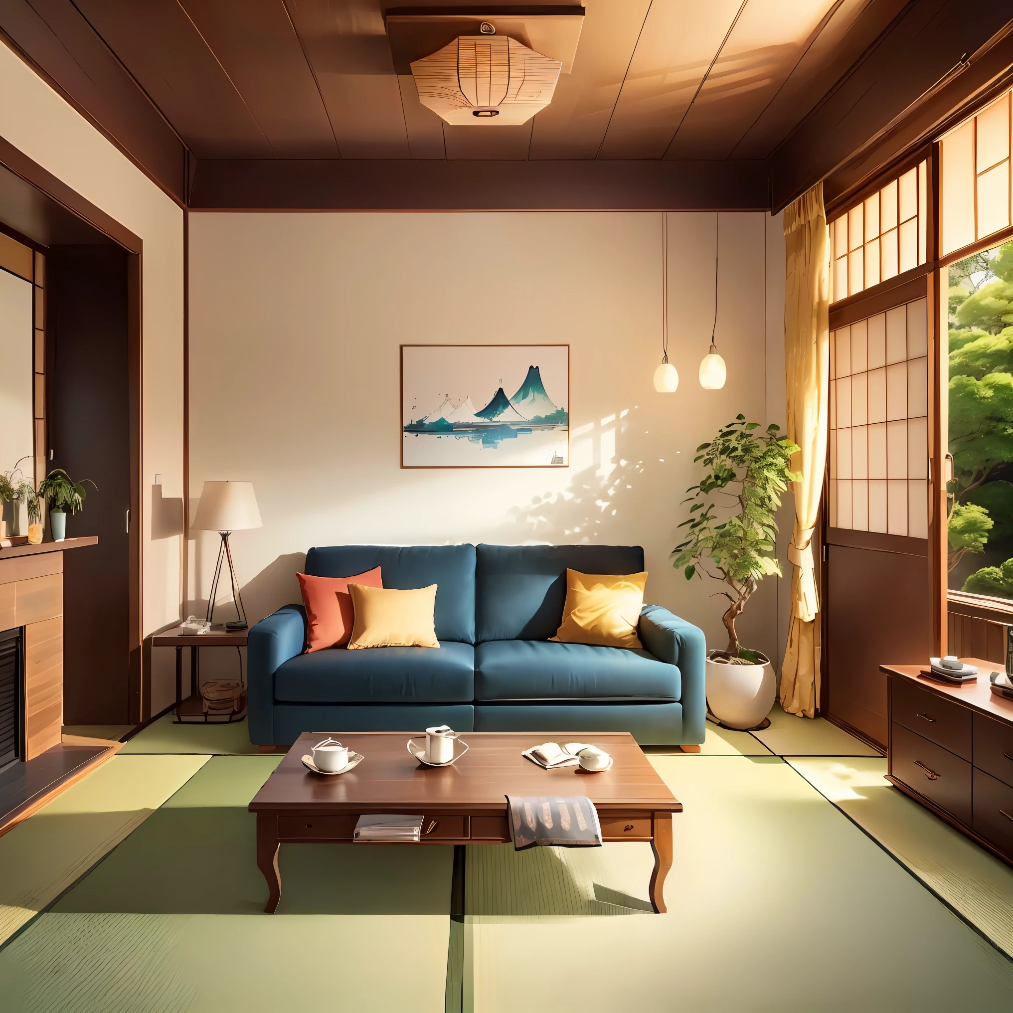Japanese style living room with detailed interior decoration drawings