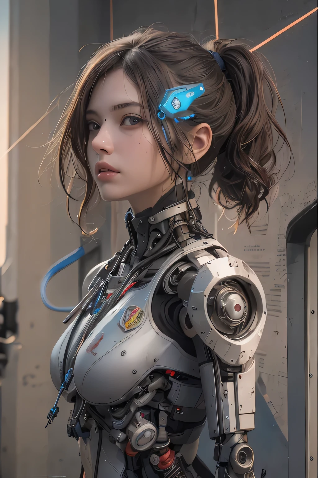 Top Quality, Masterpiece, Ultra High Resolution, (Photorealistic: 1.4), Raw Photo, 1 cyberpunk Girl, Glossy Skin, 1 Mechanical Girl, (Ultra Realistic Detail)), (((Full body shot))), Global Illumination, Contrast, Shadows, Octane Rendering, 8K, Ultra Sharp, Raw Skin, Metal, Intricate Ornament Details, Japan Details, Very intricate details, realistic light, CGSoation trend, facing the camera, neon details, mechanical limbs, blood vessels connected to the tube, mechanical vertebrae attached to the back, mechanical cervical attachment to the neck, wires and cables connecting to the head, gundam, small LED lamps.