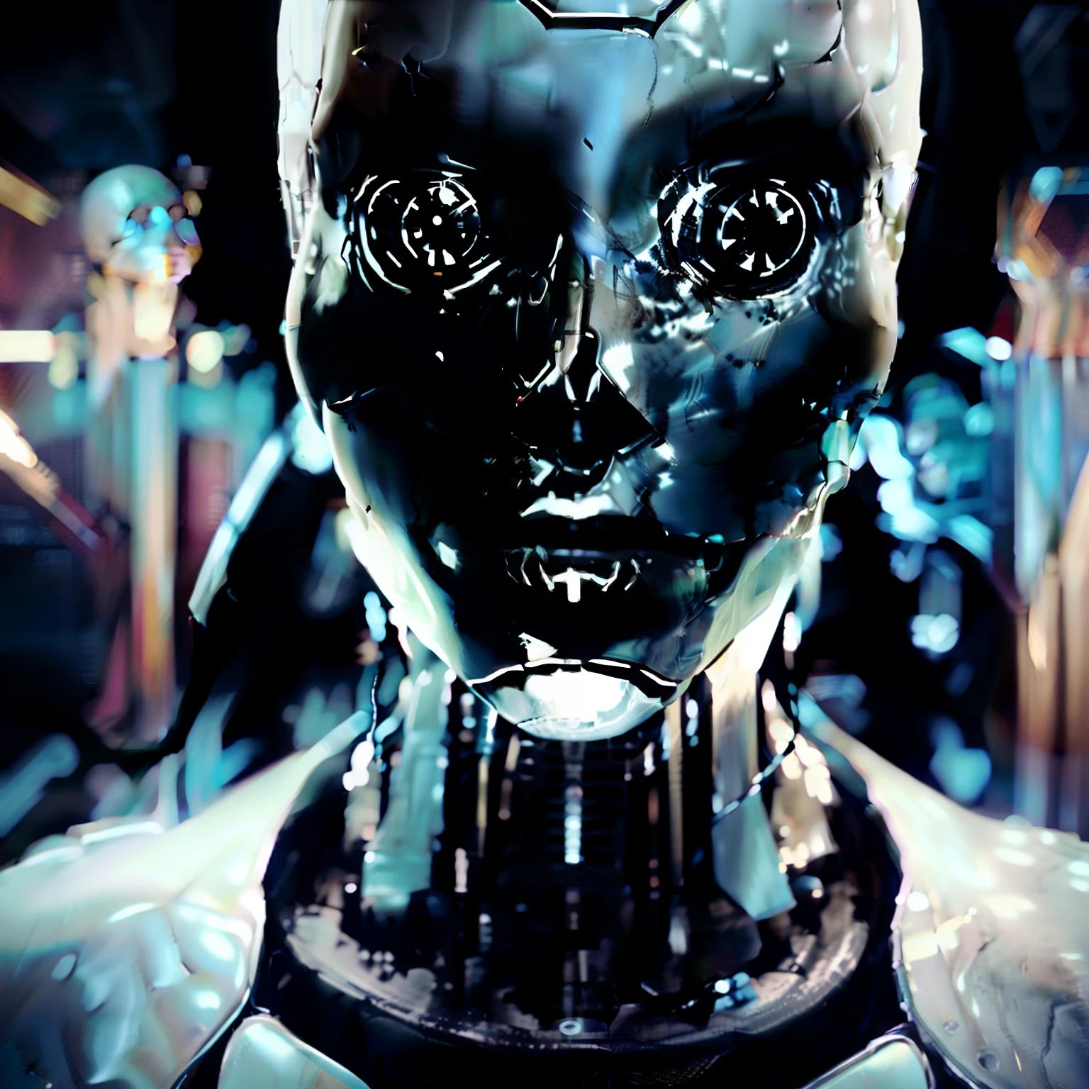 Head, half human, half skeleton, half human half skull, robot head, robot head, skull head, skull robot, carbon fiber material, carbon fiber skull, part carbon fiber, part titanium