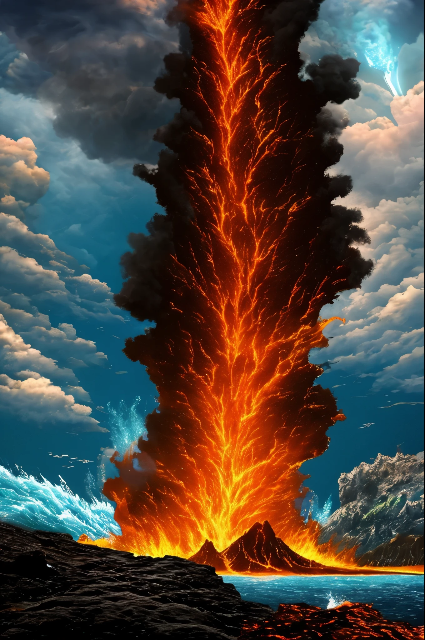 ocean floor,Undersea volcanic eruption,magma,vapour,8K,Future Oceans,sci-fy,poster