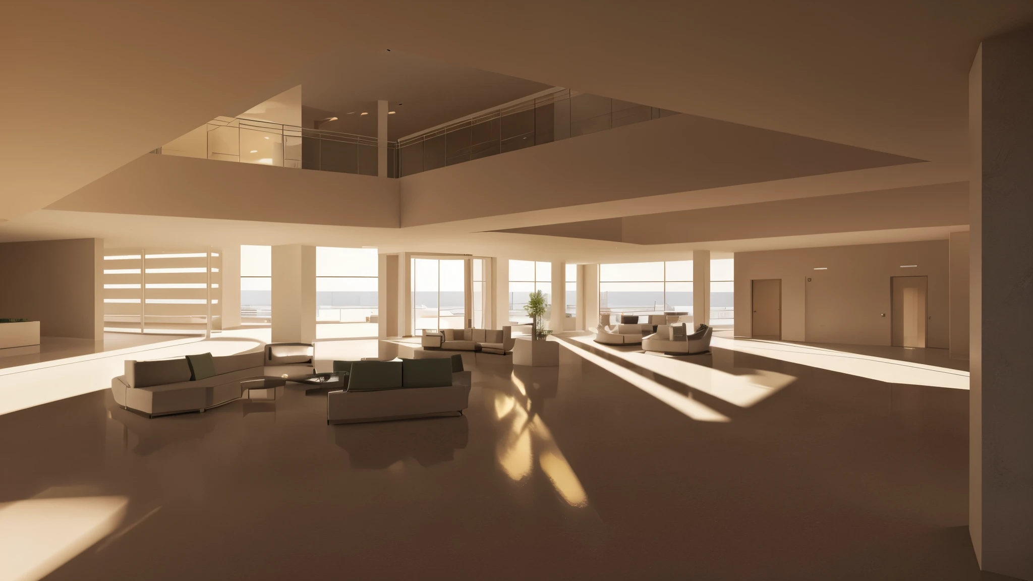 There is a spacious lobby，White marble floors and using ceilings，There are plenty of sofas and tables inside, interior architecture view, building rendering,The simple ceiling has chandeliers, archviz, high ceiling, professional render, Realistic physical rendering, high quality rendering, CG rendering, very tall ceilings, all white render, highly photographic render, excellent 3d render, realistic cgi render, lumion render, high quality rendering, colorful lobby with dark green furniture and white marble floor