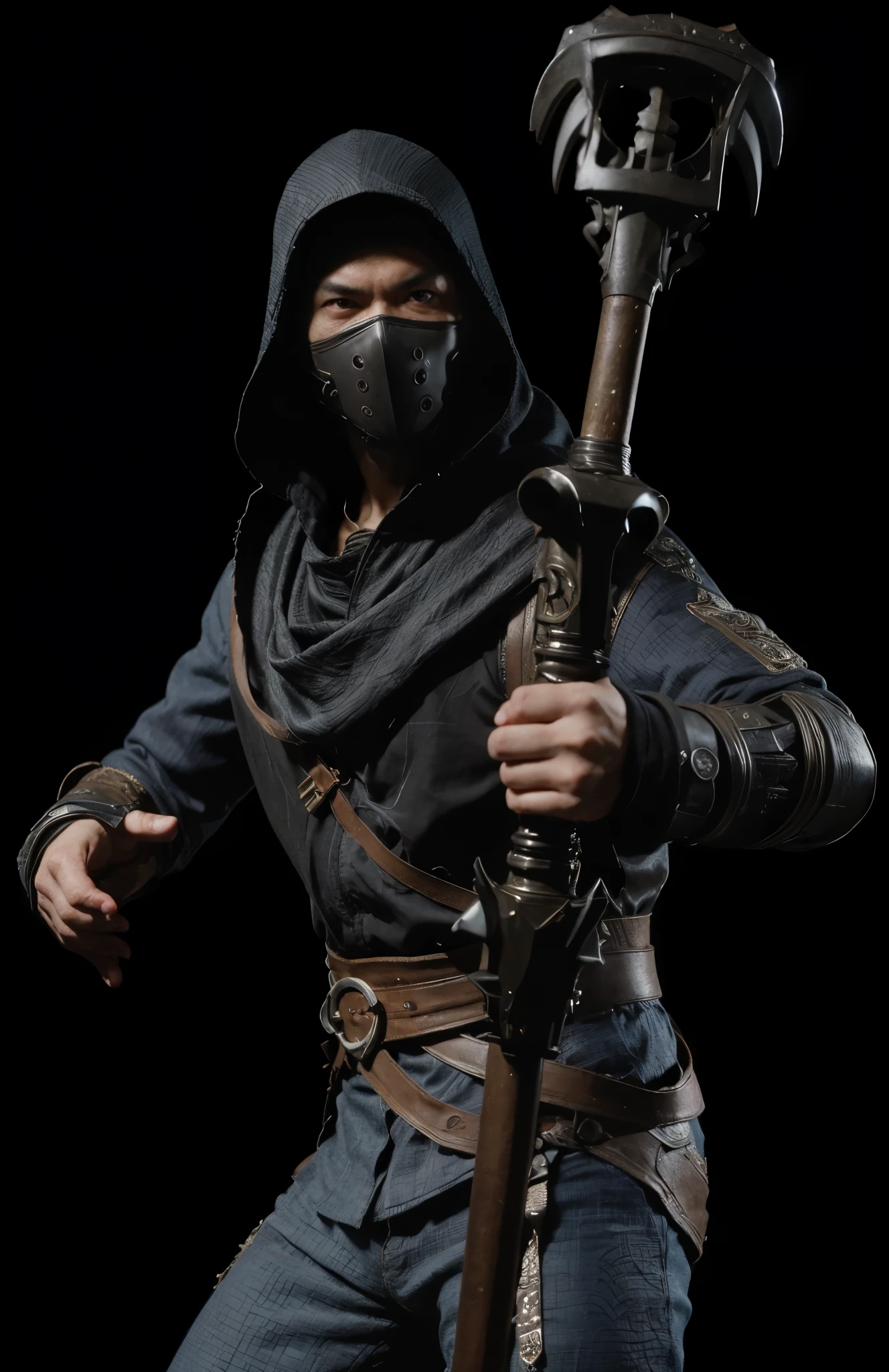 (masterpiece),(best quality:1.0),(ultra high resolution:1.0), kung jin, bad face , menacing look, metal mask, hood, ninja warrior, mortal kombat, closeup, 1 guy, detailed, face focus, asian face, 8k wallpaper, full body
