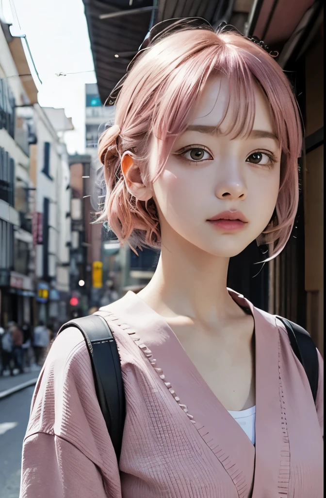 realistic, nino nakano, ultra detail, masterpiece, high quality, pink hair