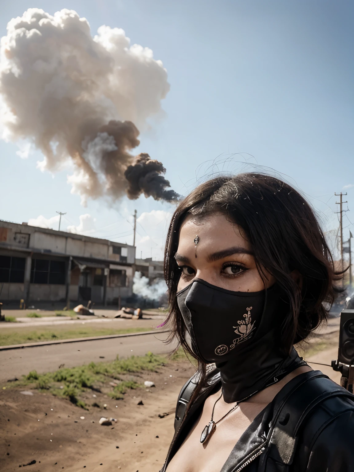 me transforme em uma caveira em chamas, utilizando um capuz, com fundo preto, and smoke coming out behind me