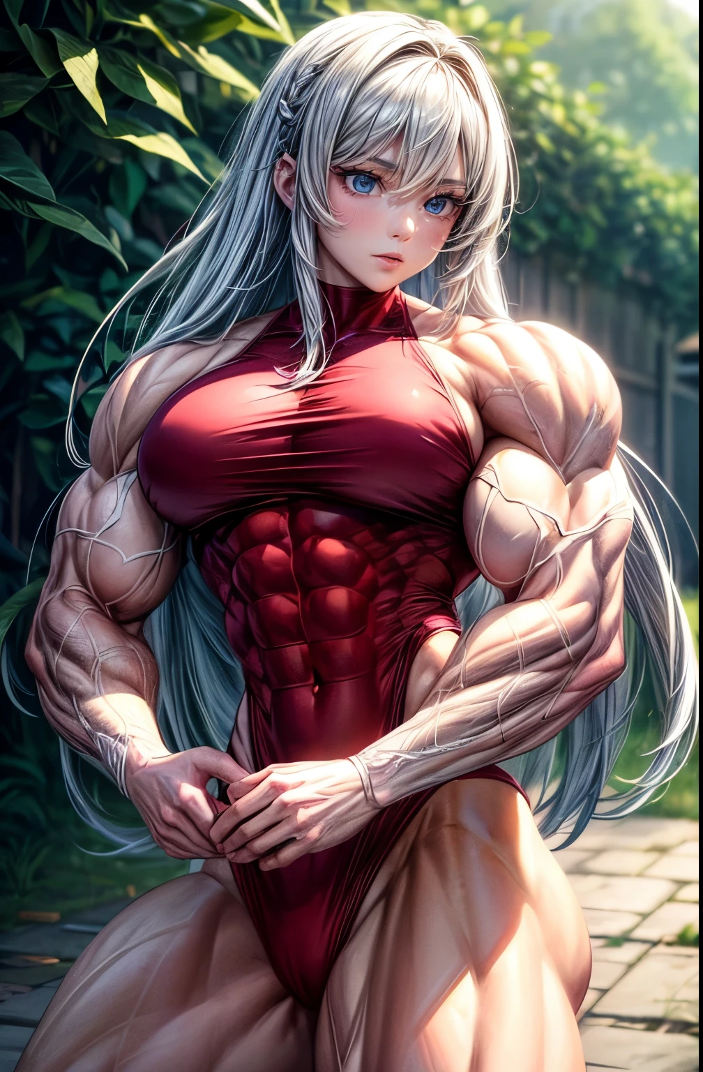 (best lighting) , (Extremely complex and detailed) , 4K unified, (Super detailed CG: 1.2) , (8k: 1.2),(The original), (masterpiece) , (best quality),(masterpiece:1.4),Anime-like high quality,(masterpiece),masterpiece, Super clear picture quality,clearer than,(delicate face)best quality, absurd,((Master of Peace, 4K, 8k, Yes, high resolution))两个girl, Two bits,2 female students,She was in the garden,Ten strong abdominal muscles,sit down,holding milk tea in hand,The straw is in the mouth,drinking milktea,Muscles bulge,Crop topping,Dense, raised veins on the arms,spring, boots, Perfect body, silver long hair, dynamic poses,legs exposed,Strong leg muscles ((bodybuilder:1.5)),spring Garden,(beautiful bass),(girl),(woman),(((Upper body:1)))