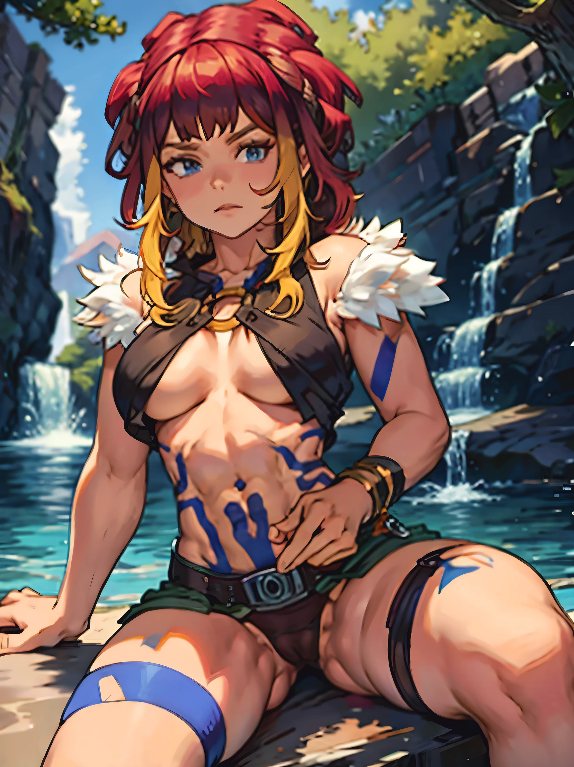obra de arte, melhor qualidade, 4k, profundidade de campo, fundo desfocado, clitoris,Feminino, female only, mostrando buceta, Sozinho, best proportion four fingers and an investigation, bare arms, pernas nuas, Ombros nus, coxas nuas, seios saltando, seios de bordel, completamente nu, visible pussy