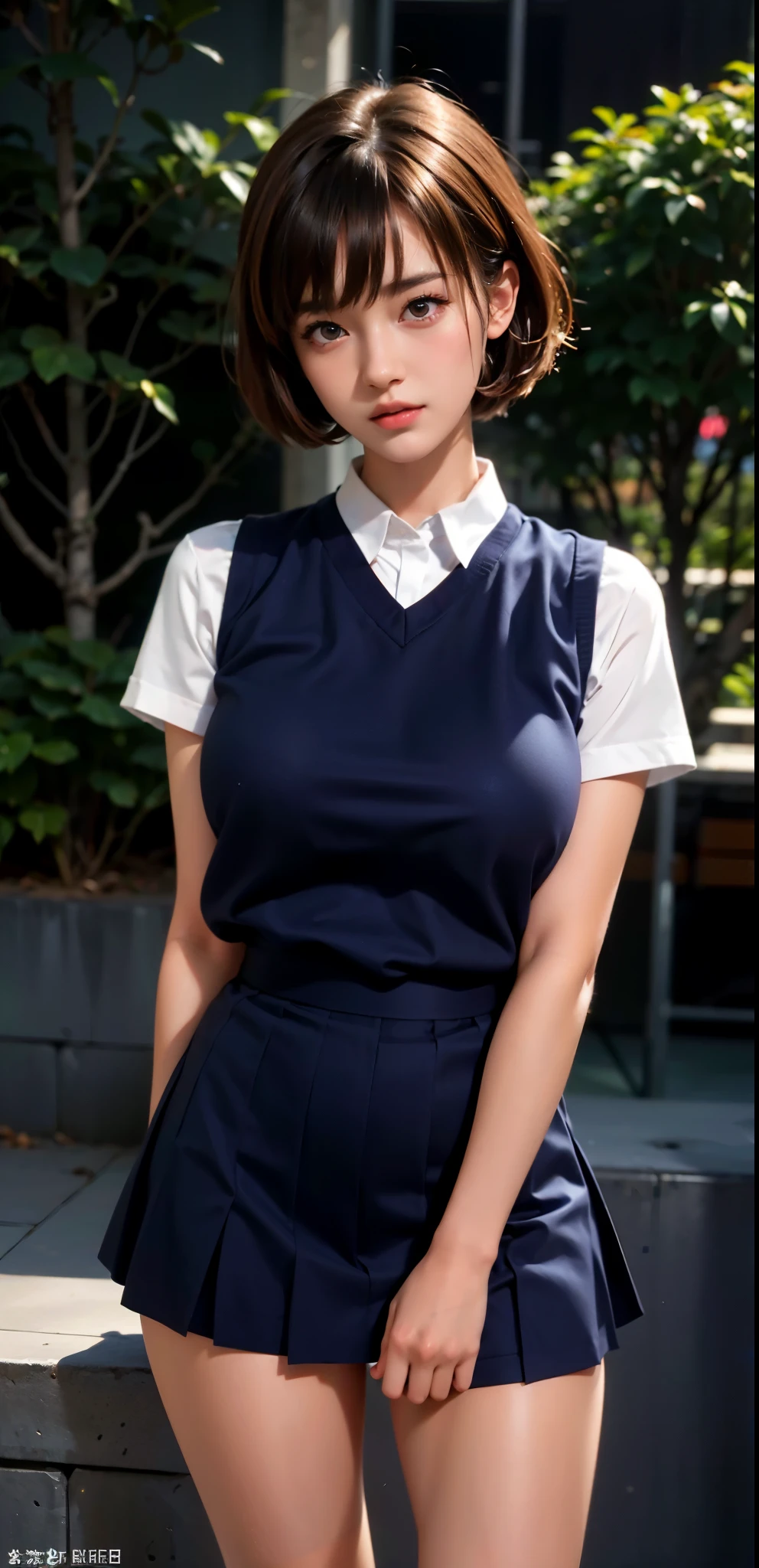 Seifuku Cosplay,Seifuku Cosplayershort hair,arms behind,Front body, front, slender body,Are standing ,(8K, RAW photo, highest quality, masterpiece:1.2), (realistic, photo-realistic:1.37), Super detailed,(detailed beautiful girl:1.4),1 girl, full body shot, 