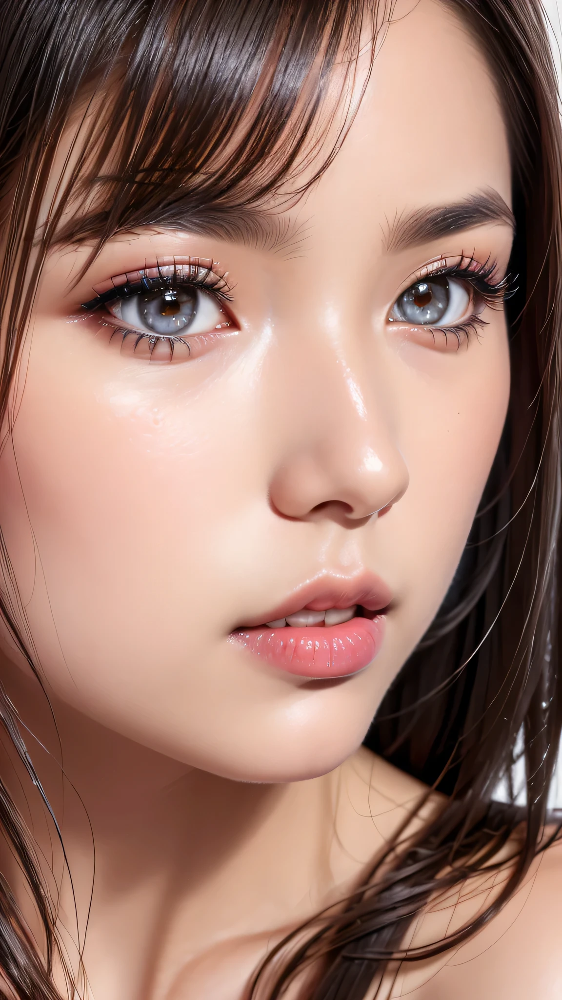 Highest quality, Face Focus, Soft Light, Ultra-high resolution, Face close-up、The lips are wide open and the bottom is long.。