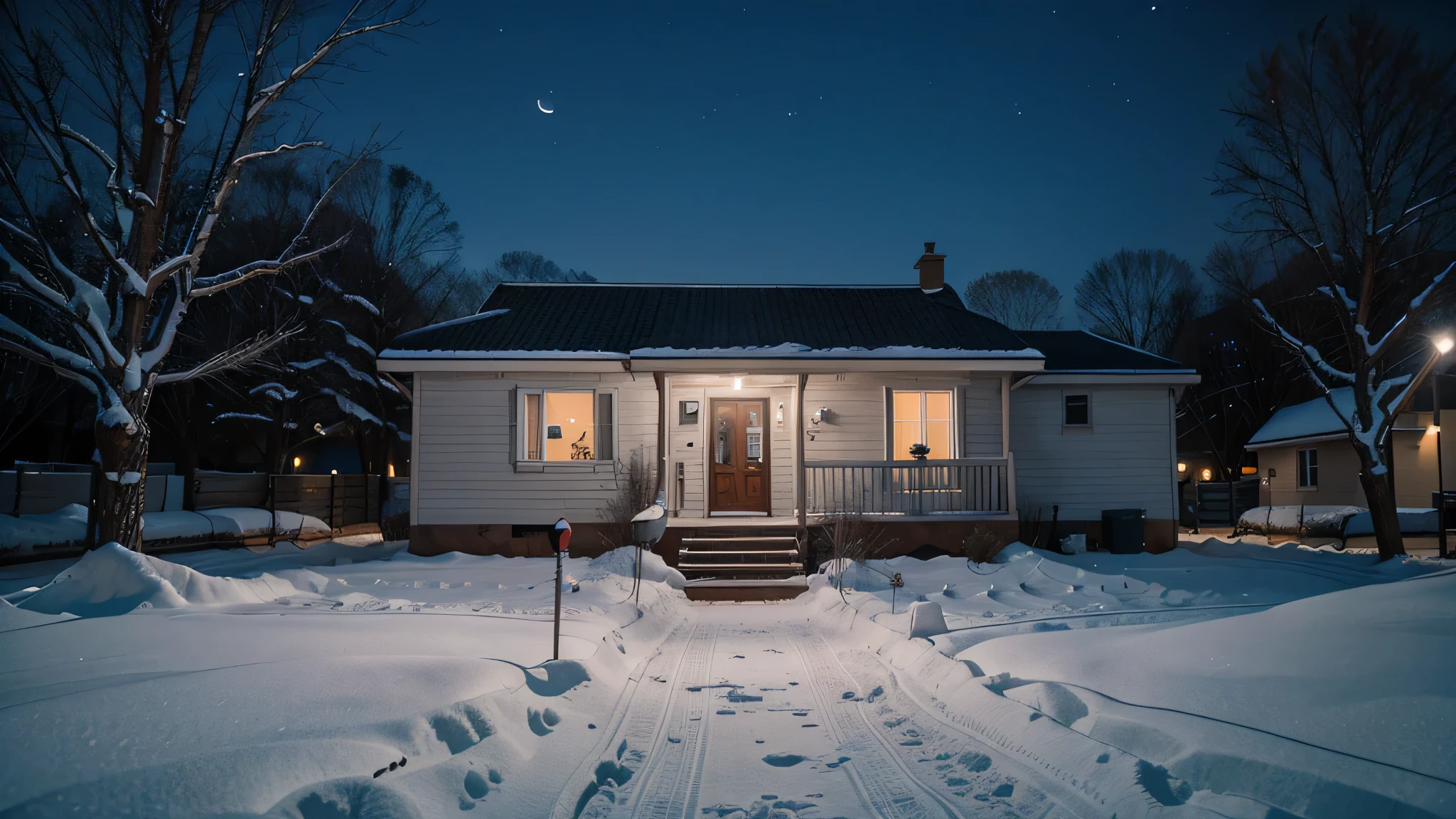 casa de cidade pequena em uma noite de inverno
