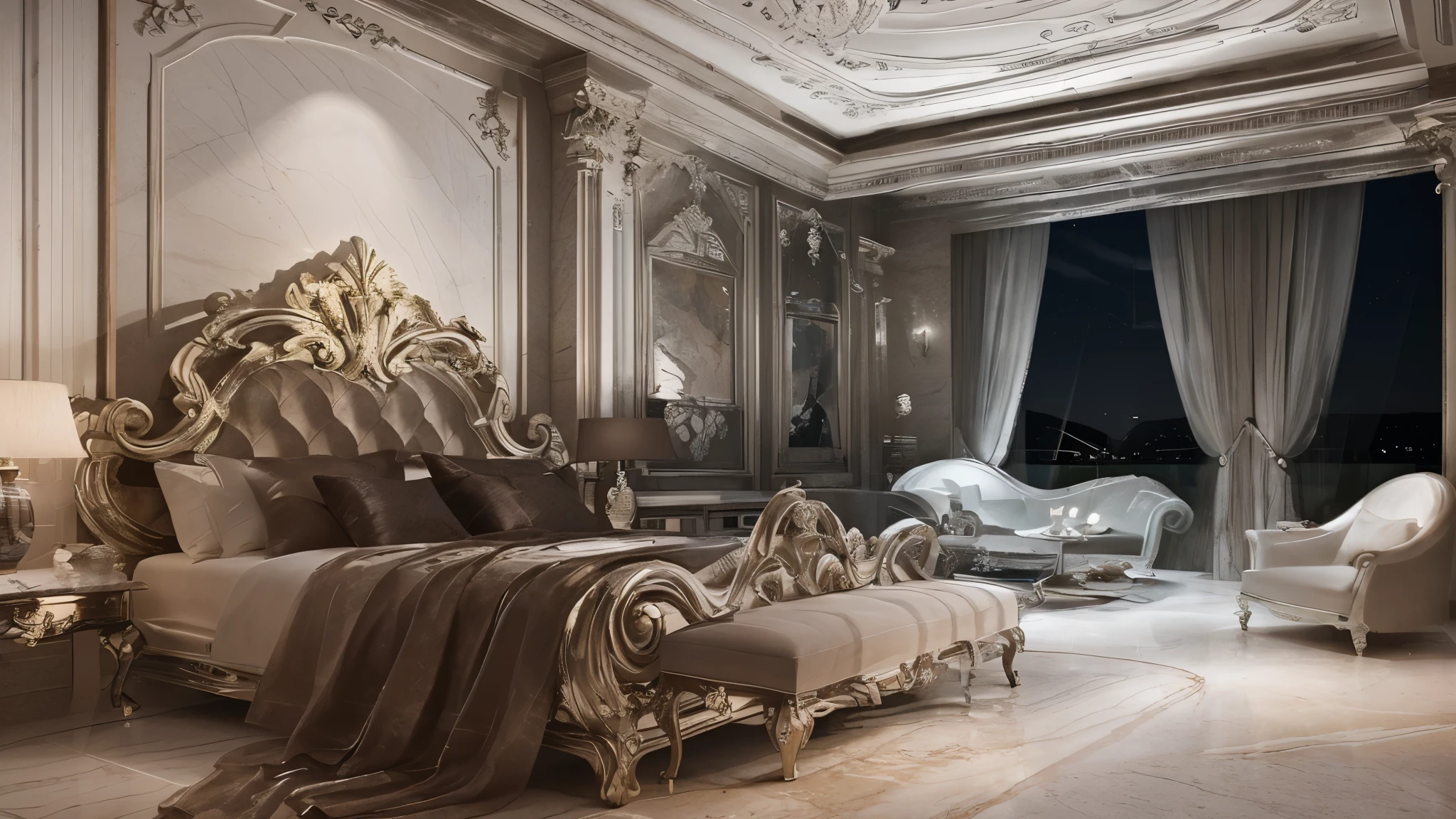 Marble floors、night outside the window