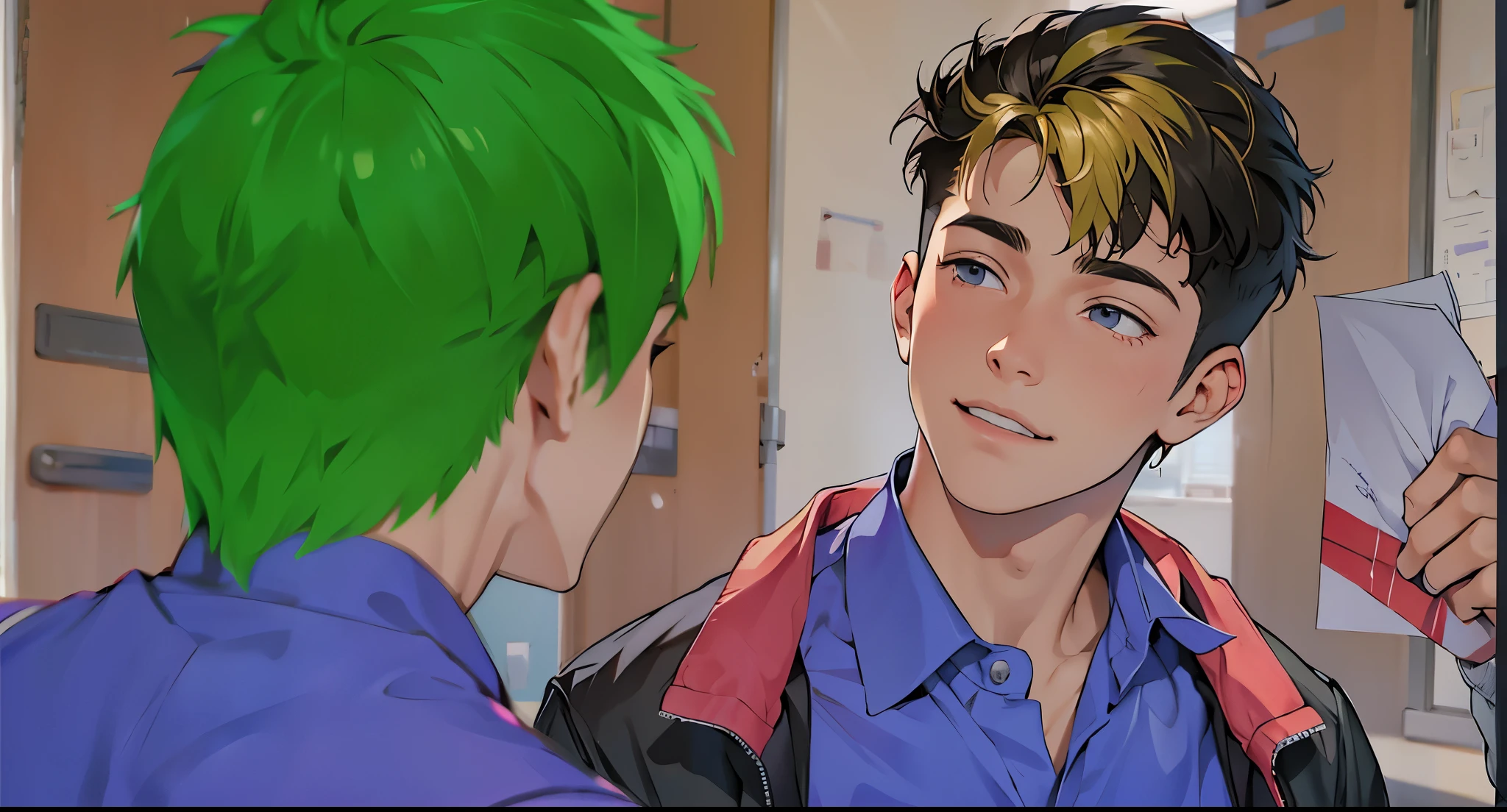 There are two boys at school, they are , they look at him with affection.