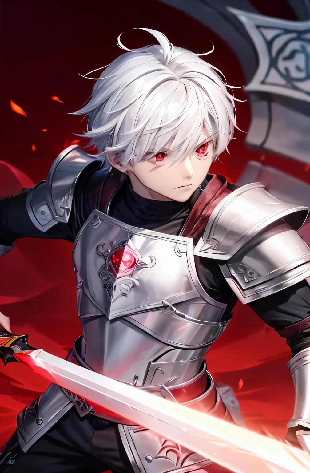 anime - imagem estilo de um cavaleiro com uma espada, handsome guy in demon slayer art, detailed arte principal do anime, arte detalhada de personagem de anime, armadura prateada e roupas vermelhas, inspirado em Li Chevalier, arte digital detalhada de anime, Thank you Waters, personagem de anime masculino, Retrato de Thancred, retrato de killua zoldyck, crisp and clear RPG portrait, arte principal do anime