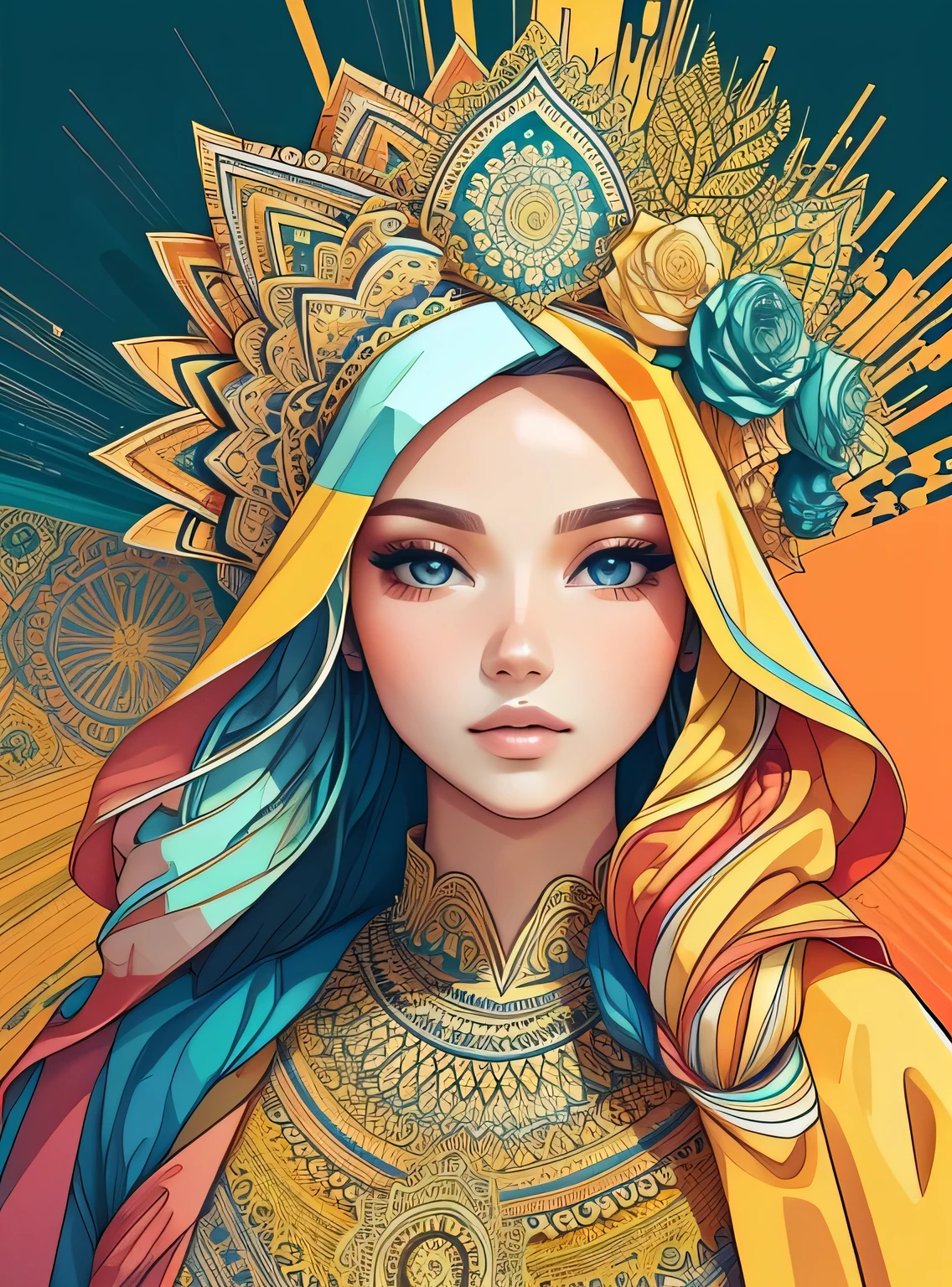 Lindo mandala, yellow sky, estilo de arte pop, Yang08k,  Lindo,  colorida,
obras-primas, maximum quality, melhor qualidade, arte oficial, Lindo and aesthetic,