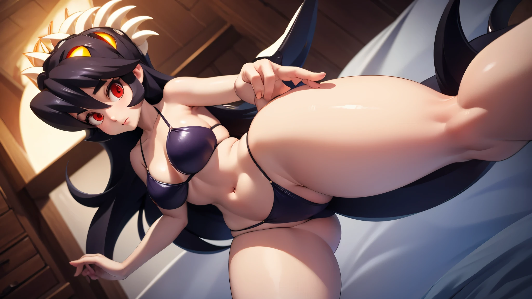 Filia, bikini, thong, marked ass, big , big ass, tiny waist, big thighs, wide hips, long hair, detailed body, anatomically perfect body, long legs, detailed, masterpiece, work of art,