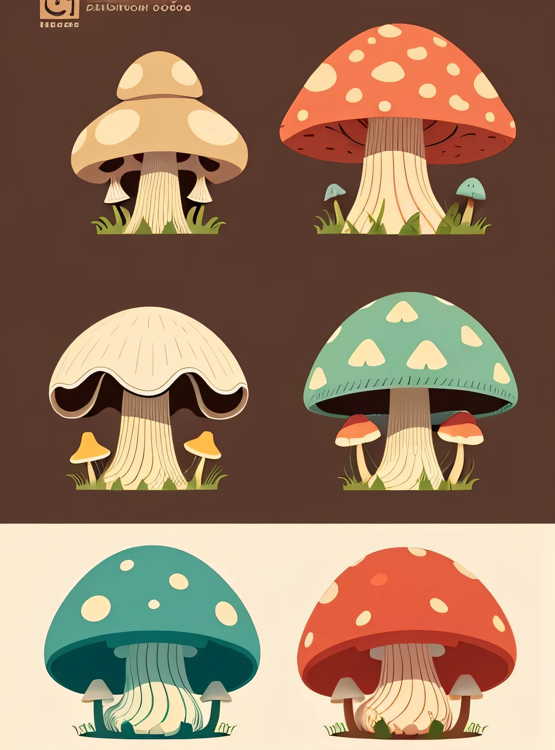 cottagecore, mushroom patterns, 2D, Vetor  