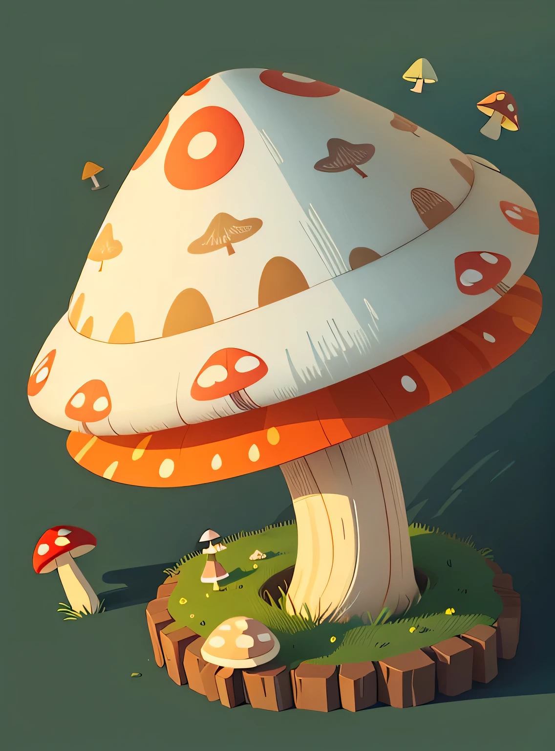 cottagecore, mushroom patterns, 2D, Vetor