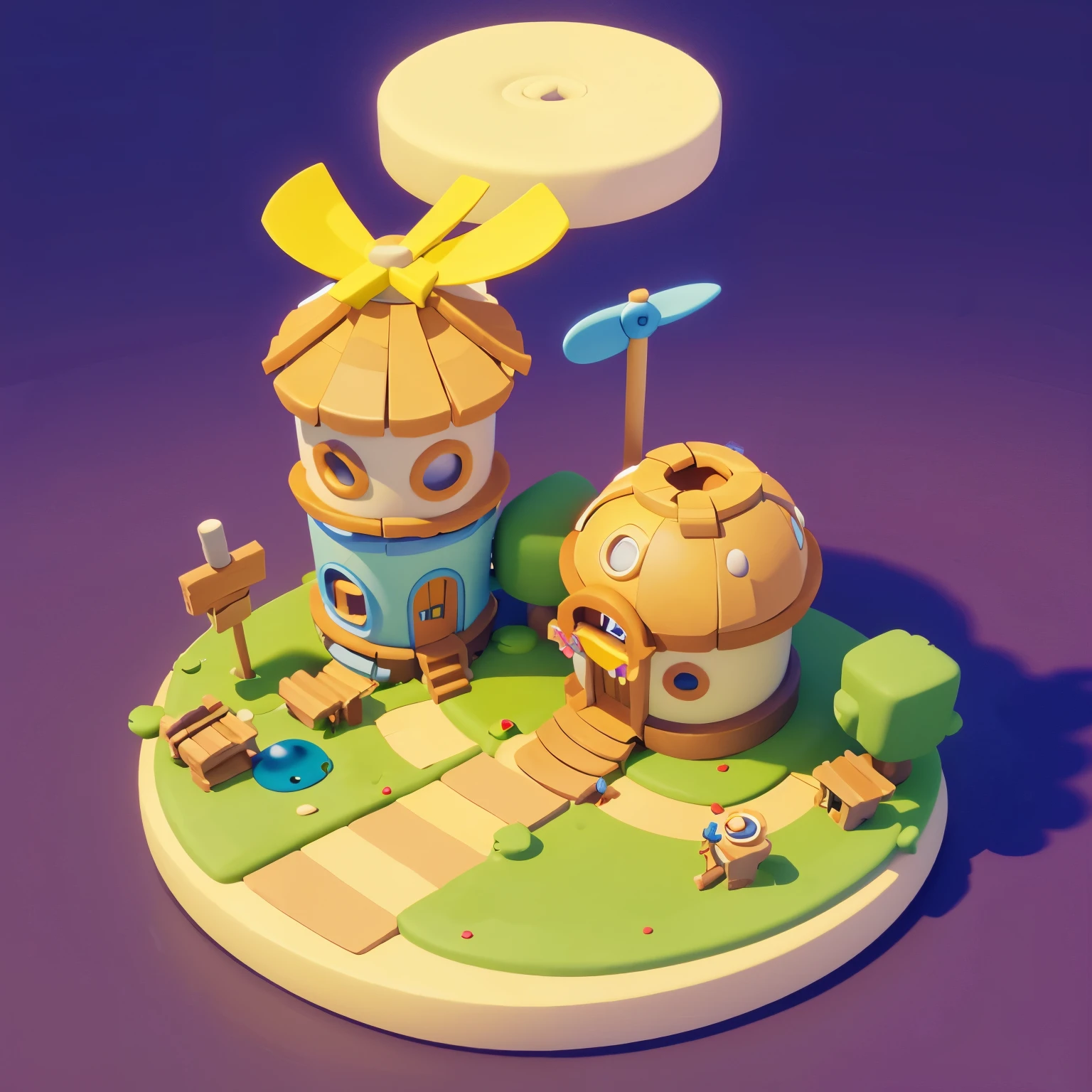masterpiece,best quality,Cartoonish,Pixar style,simple design,What do you think is mini,artist,windmills,