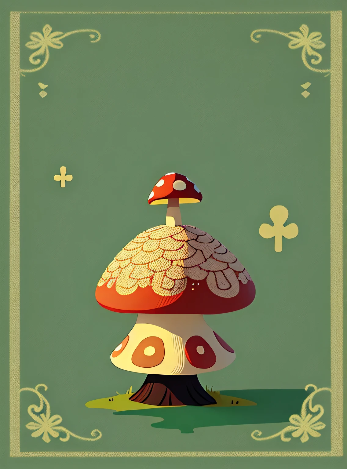 cottagecore, mushroom patterns, 2D, Vetor
