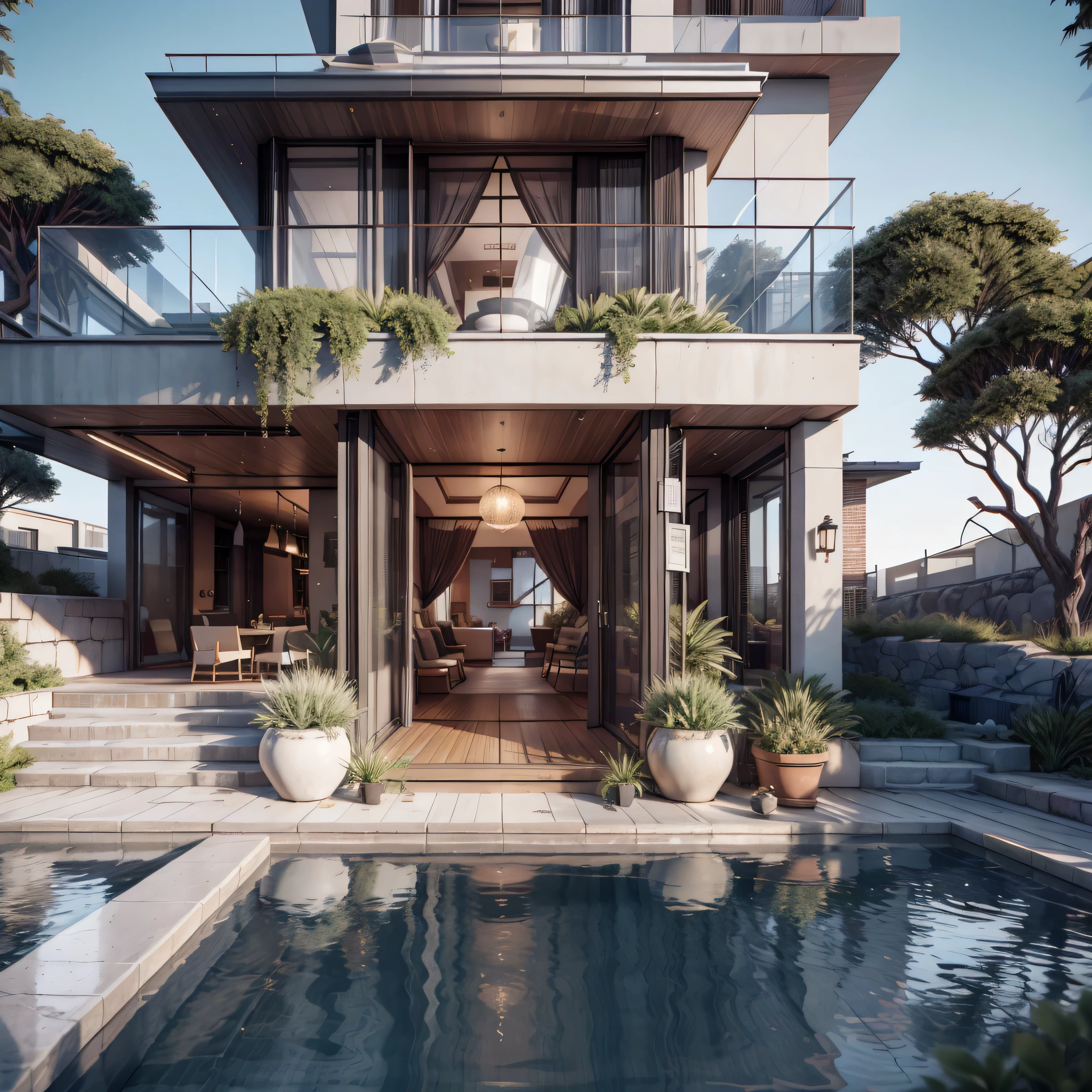 beautiful house with Victorian architecture with trees and gardens (photorealista:1.4, realista), highly detailed 8K unified CG wallpapers, bairro pacata, 8K Ultra HD, dslr, soft lighting, alta qualidade, Film grain, Fujifilm XT3