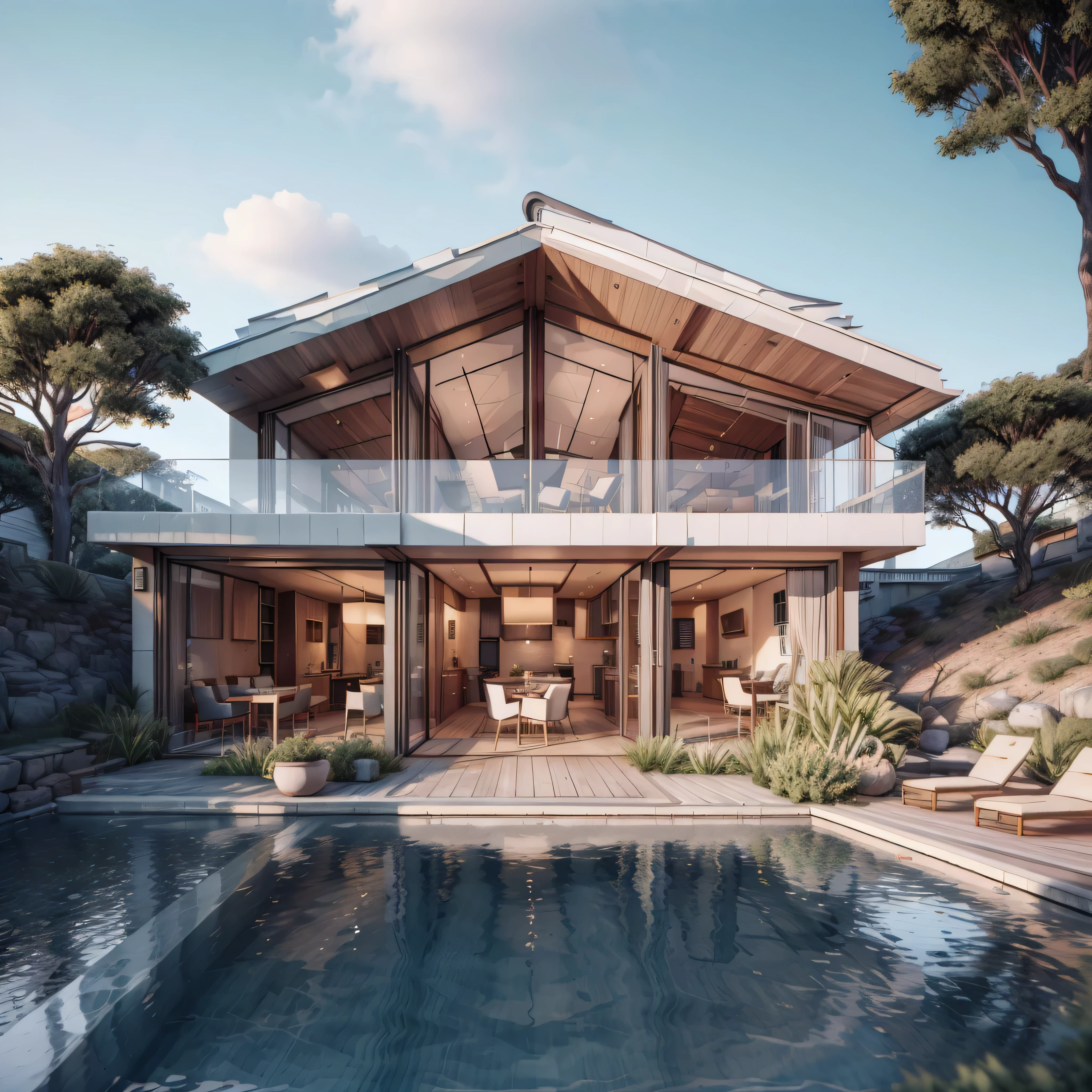 beautiful house with Victorian architecture with trees and gardens (photorealista:1.4, realista), highly detailed 8K unified CG wallpapers, bairro pacata, 8K Ultra HD, dslr, soft lighting, alta qualidade, Film grain, Fujifilm XT3