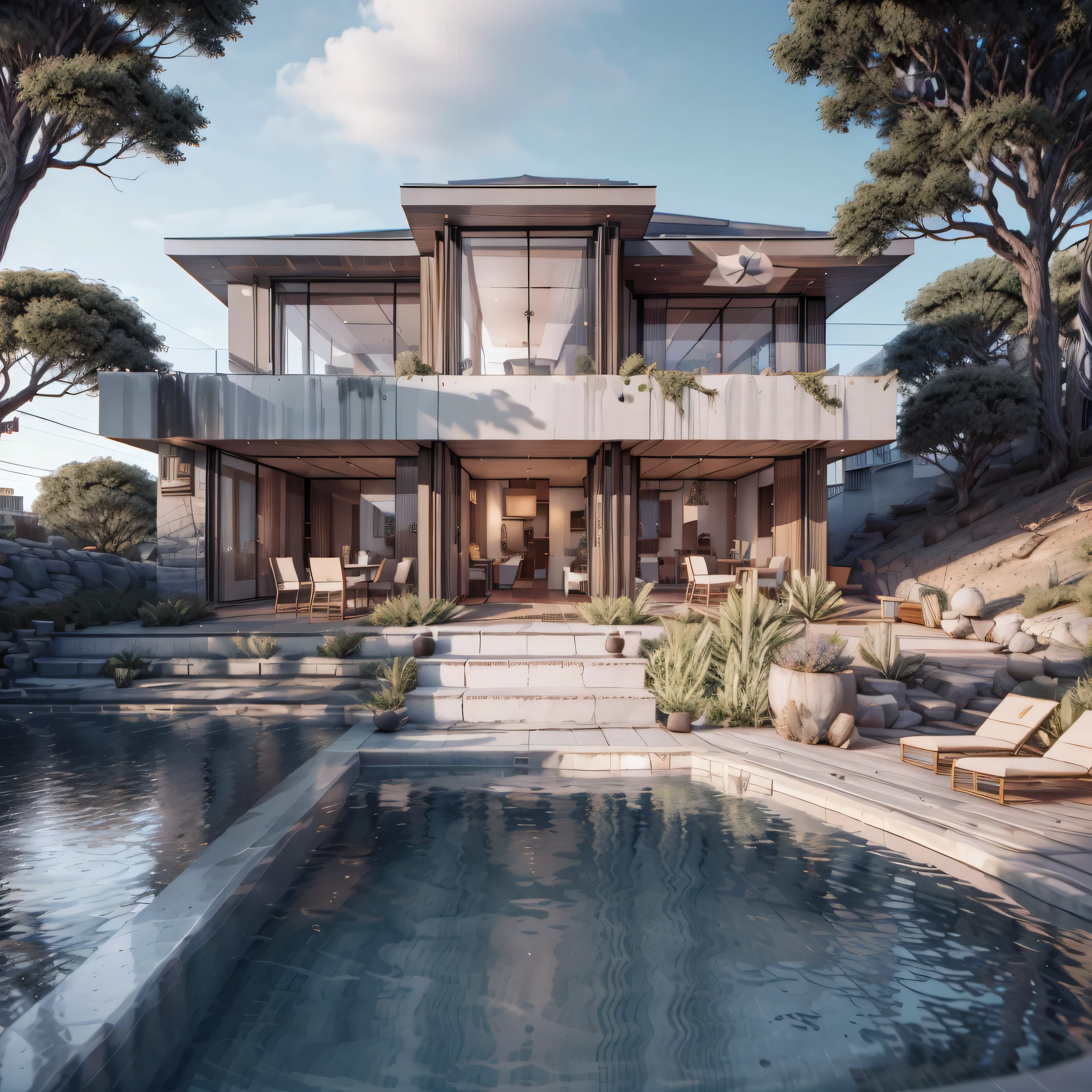 beautiful house with Victorian architecture with trees and gardens (photorealista:1.4, realista), highly detailed 8K unified CG wallpapers, bairro pacata, 8K Ultra HD, dslr, soft lighting, alta qualidade, Film grain, Fujifilm XT3