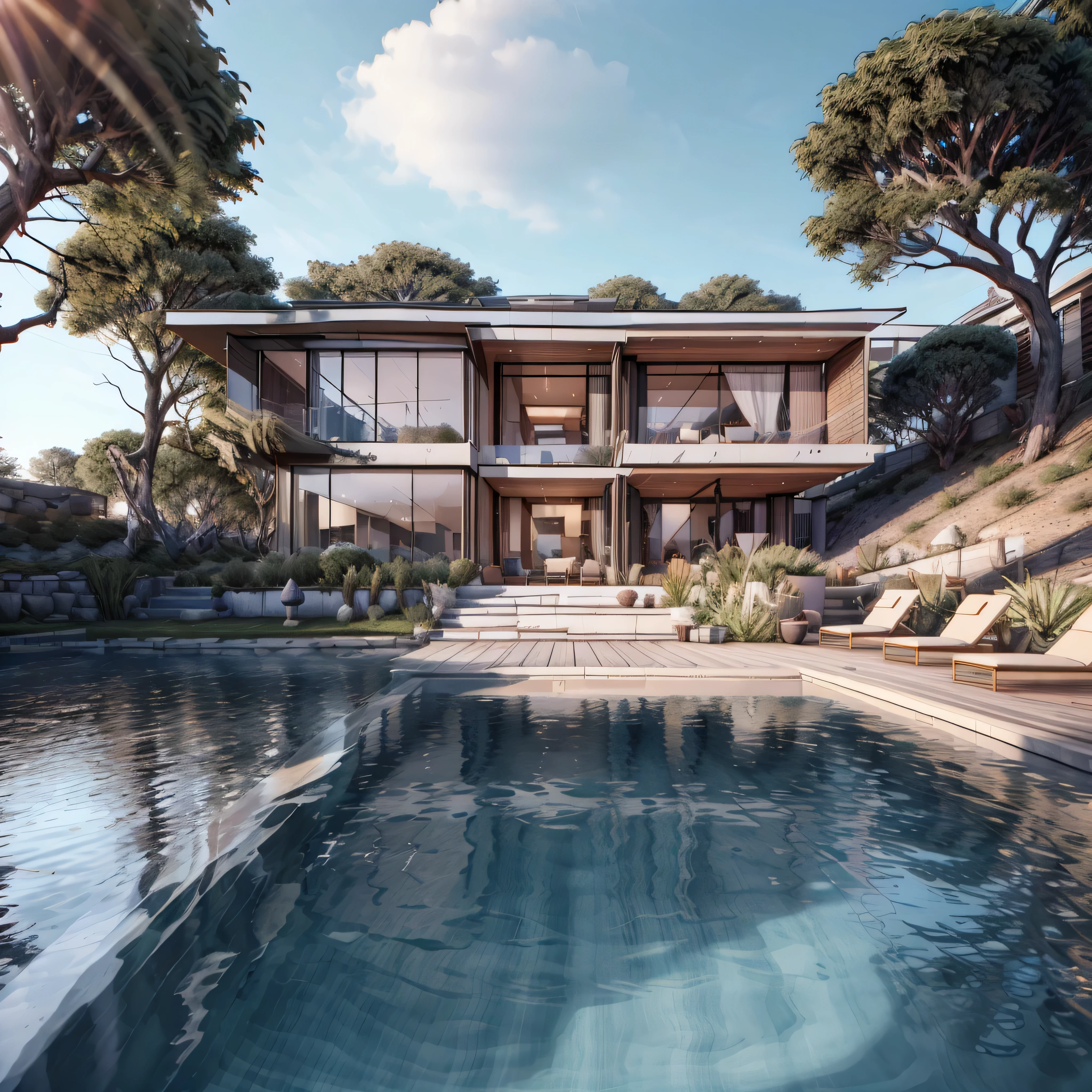 beautiful house with Victorian architecture with trees and gardens (photorealista:1.4, realista), highly detailed 8K unified CG wallpapers, bairro pacata, 8K Ultra HD, dslr, soft lighting, alta qualidade, Film grain, Fujifilm XT3