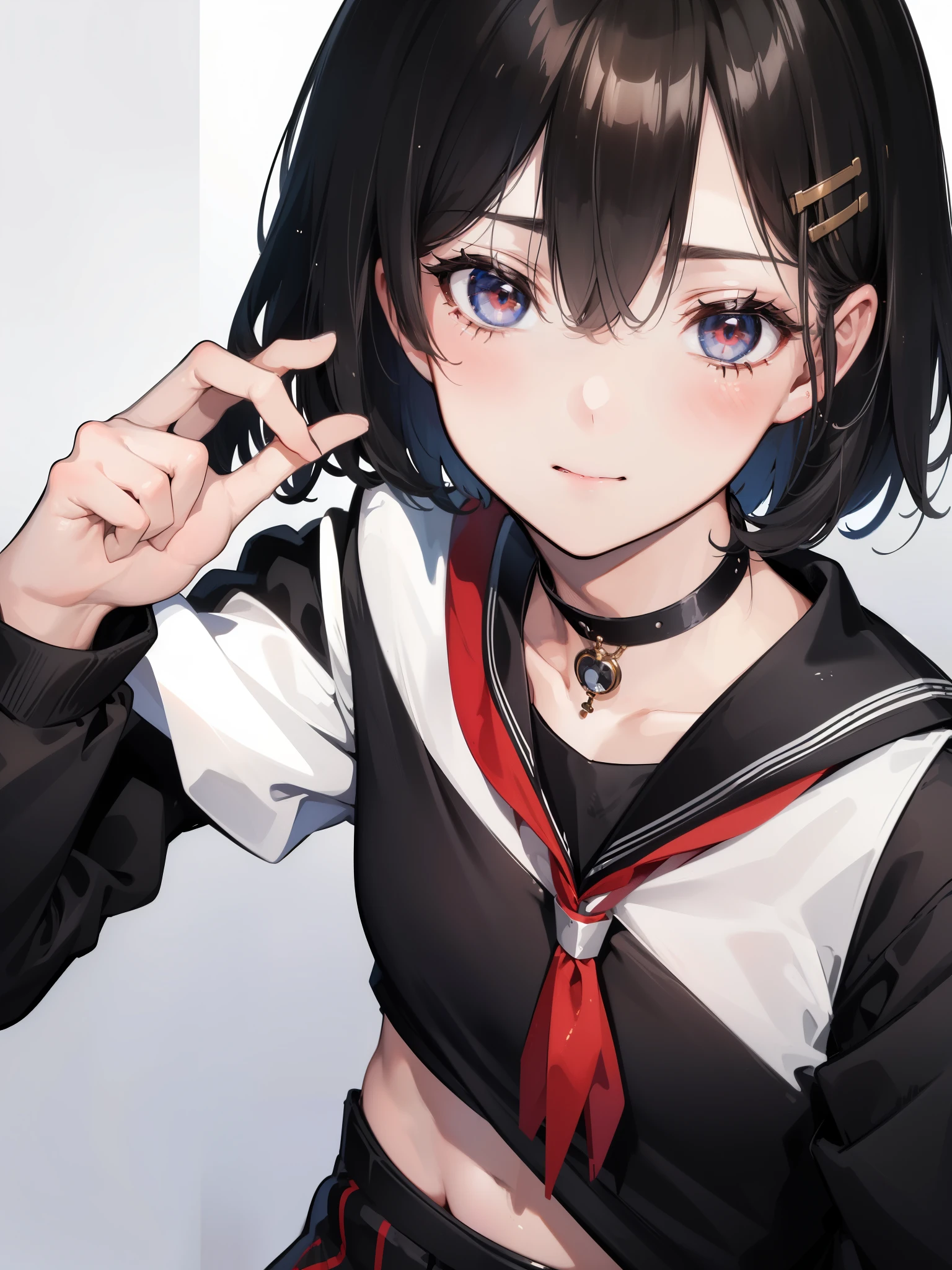 (masterpiece: 1.3),(highest quality:1.4),ultra high resolution,(fine eyes),(detailed facial features),(Detailed features of clothing),HDR,8K resolution, Ground Focus, bangs, firm skin, (glowing skin ),(slender girl),dream-like, (highly detailed illustrations),Check comments,Ask for comments,scenery,no text, VirtualGirl-Rin, Happy, smile, (small breasts), bangs, bob hair, short hair, brown hair, brown eyes, black choker, 1 girl, student, high school, 白いstudent服, sailor suit, Dark red pleated skirt, socks, sneakers,