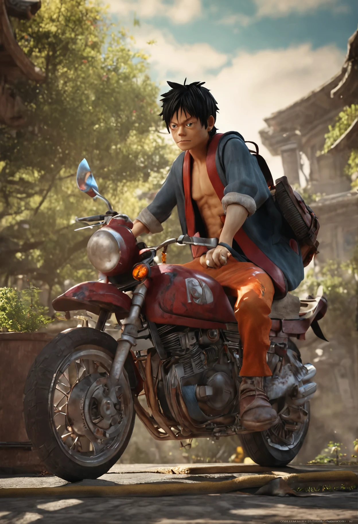 "(Professional 3D Rendering:1.3) of (World's Most Beautiful Art Picture:1.2) of the character Monkey D Heroes. Luffy, played by Masataka Kubota, in a (realistic:1.3) and captivating representation.