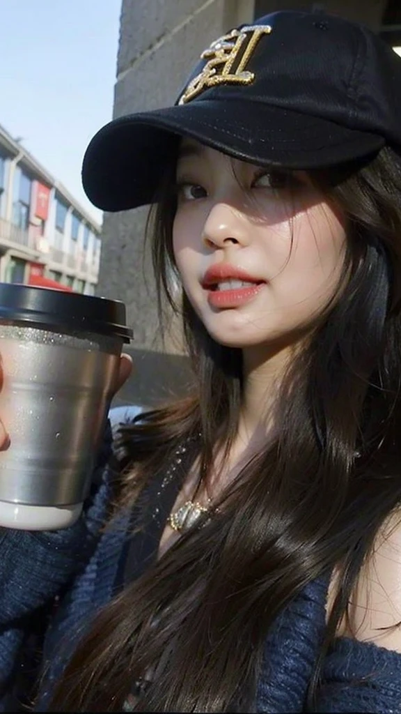 arafa asian woman holding a cup of coffee and wearing a baseball cap, coreana, dilraba dilmurat, Ulzzang, linda mulher sul-coreana, bae suzy, de 19 anos, garota misteriosa da cafeteria, garota cara fofa, linda jovem coreana, drinking coffee, linda jovem coreana, chinesa, jennie blackpink