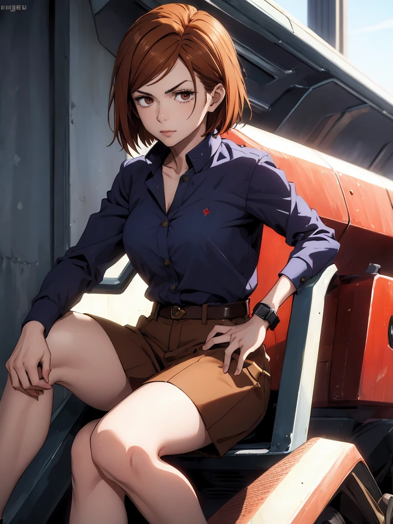 (masterpiece:1.4),(best quality:1.4) 1girl,nobara_jjk,brown hair,short hair, brown eyes,fully , sitting, full body