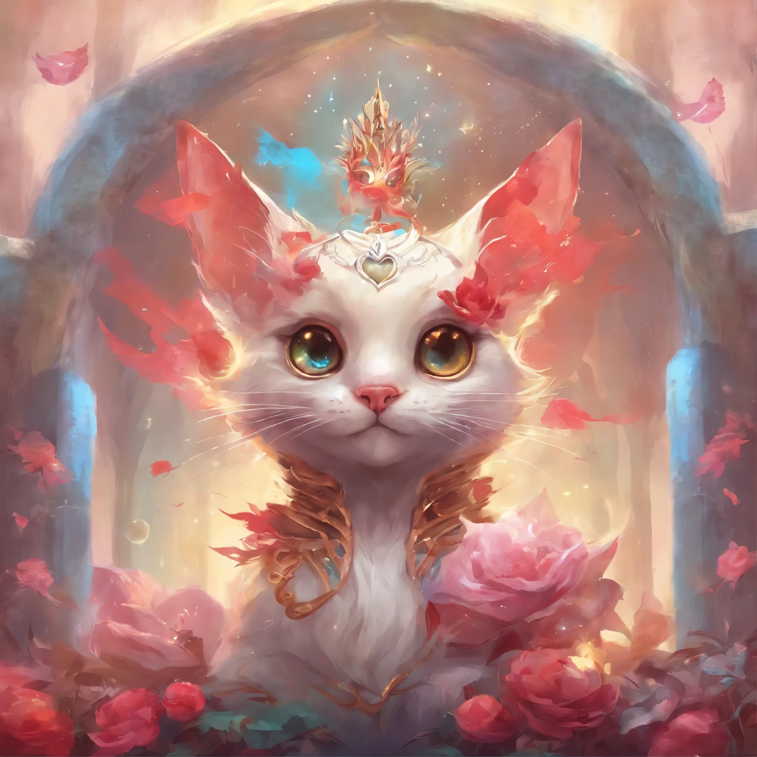 cat, cat skeleton, Heart, tears flesh apart, grinning, face covered in blood, crown on head,