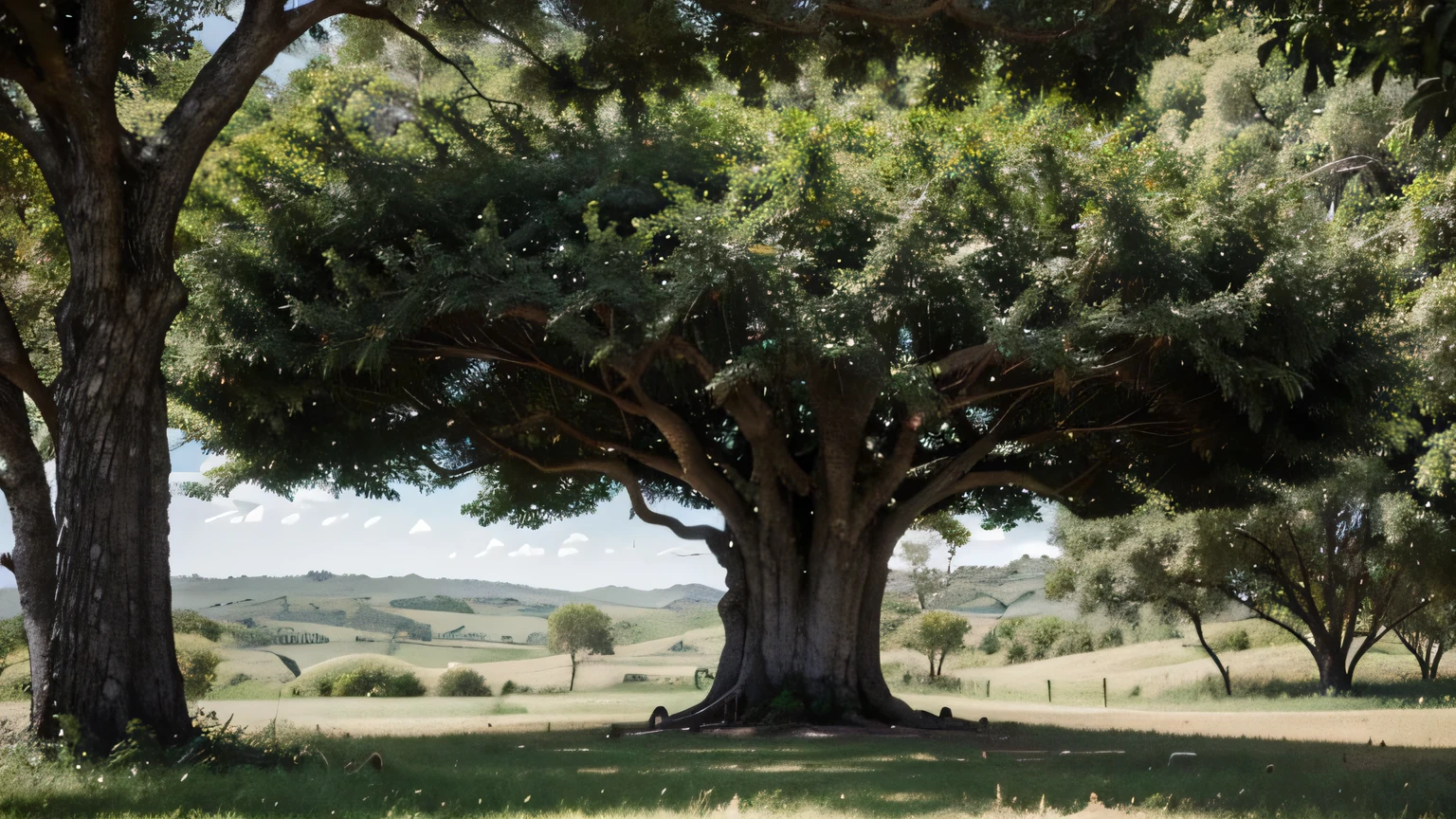 Tree of Life, in a green region, com montanhas ao fundo