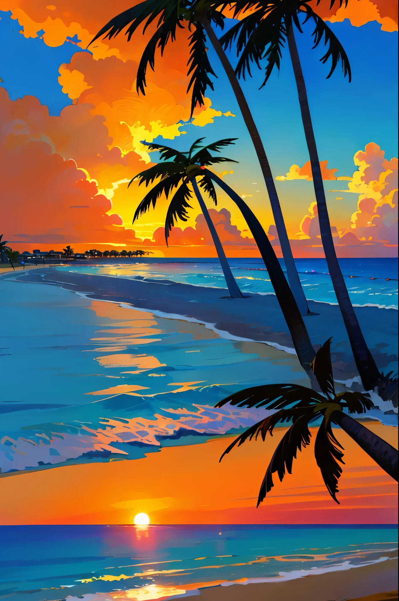 There are two palm trees on the beach near the water., Palm trees on the beach, It shows the beach at sunset., Aruba, Caribbean, 夕陽のbeach, トロピカルbeach, At sunrise, Sunset on the beach, sunrise, coconut palm, Bahamas, Palm tree, Tropical places, Magical beautiful palm beach, jamaican, 白い砂のCaribbean, Puerto Rico, warm glow, beach