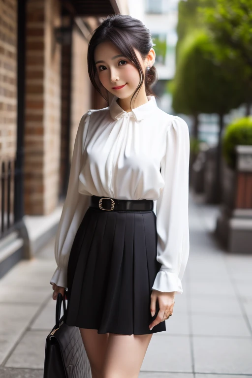 master piece , highest quality , (mature woman) , Japanese , (Landscape) , blouse , skirt