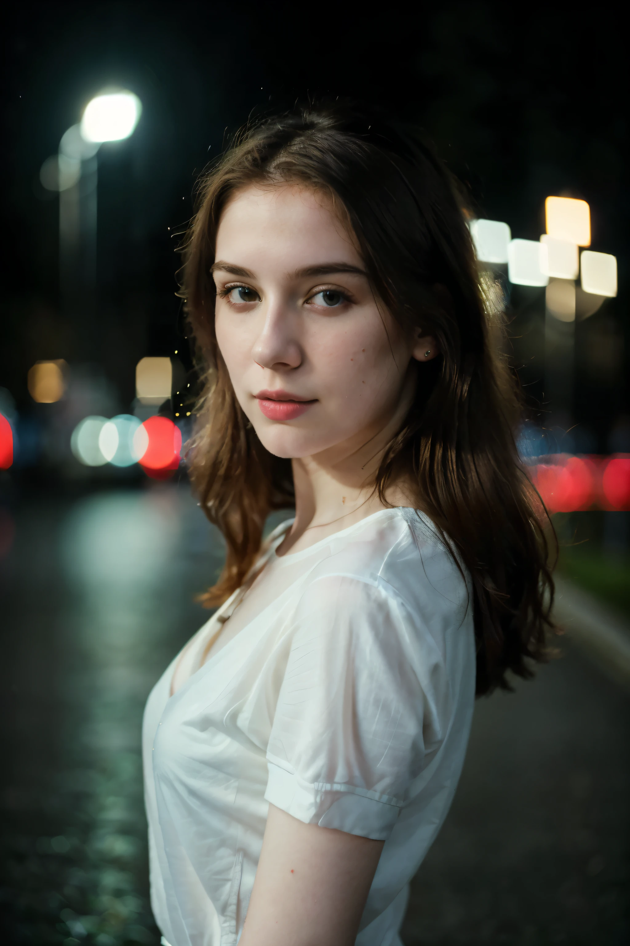 (melhor qualidade, high resolution:1.2),ultra-detalhado,Physically based rendering,HDR,cores vivas,Polaroid photo,pale skin,foto noturna,foto de uma bela mulher de 24 anos,Bokeh,desfoque de movimento
