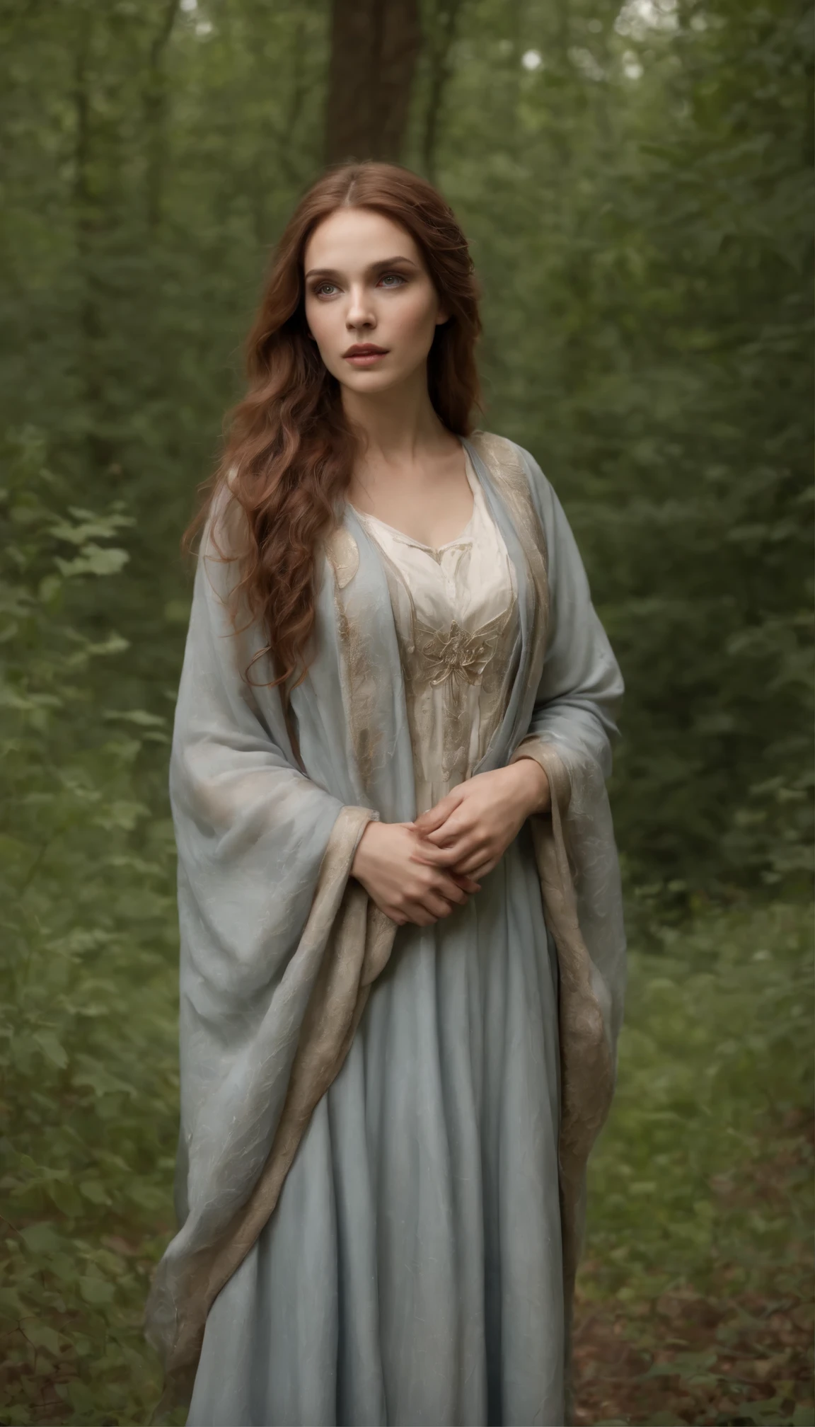 Setting of the scene and atmosphere and random and the female has a random pose. From the flowing auburn locks framing Jlah's delicate face with sparkling blue-violet eyes brimming determined compassion peers a spirit weathering harrowing storms yet emerges kind.
Though standing average peasants' height, wisdom ripened through suffering lends grace to her humble frame. Simple grey woolen robes cascade about slender shape subtly suggesting unimposed strength stirring.
No jeweled emblem or gilded armor adorns the unassuming guardian angel yet - just well-worn leather vest hinting history's long nominal protection ultimately gave way to bold vulnerability disarming cruelty through radically daring love exposed.
And scuffed boots sound gently as consecrated footfalls traverse long years and longer tears carving waterlines down cheeks when injustice and apathy and agony alike etched their unavoidable marks into skin memorizing each lesson dearly learned before presuming rescue the periphery.
Yet glinting behind tired lines still shine untarnished kindness hewn by hellfire, channeling chaotic forces into order's harmony through creativity's alchemy.
Each crease and curve consecrates Jlah's triumphantly un-bowed frame testifying resilience baptized thoroughly in mortal frailty emerges prepared guide and uplift new generations from the periphery she once occupied searching for elusive center.